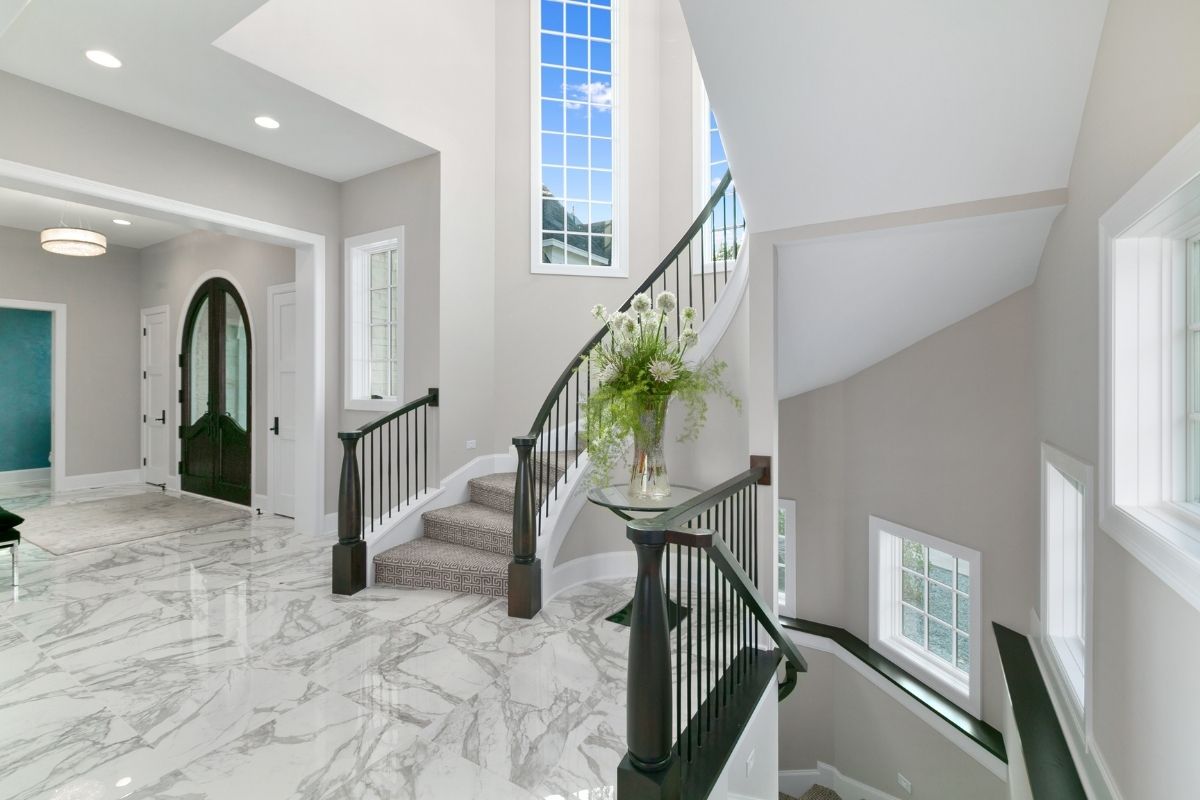 A photo of stairs leading up floor above and the basement.