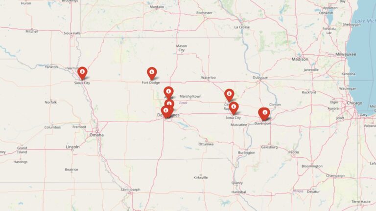 Map marking $1 million homes across Iowa State