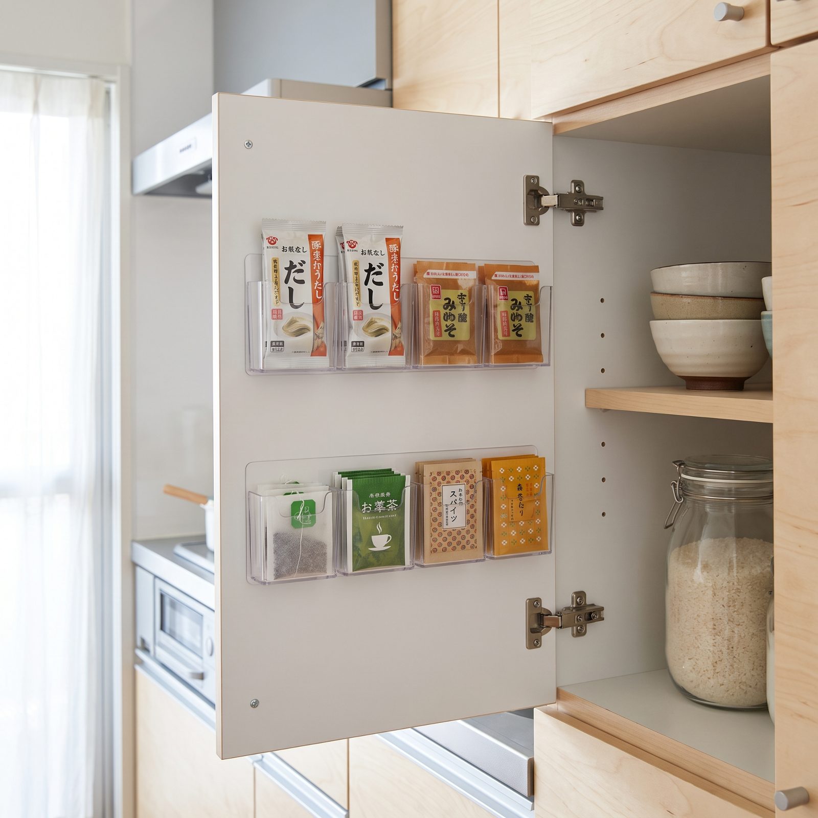 Add Adhesive Pockets Inside Cupboard Doors for Small Packets