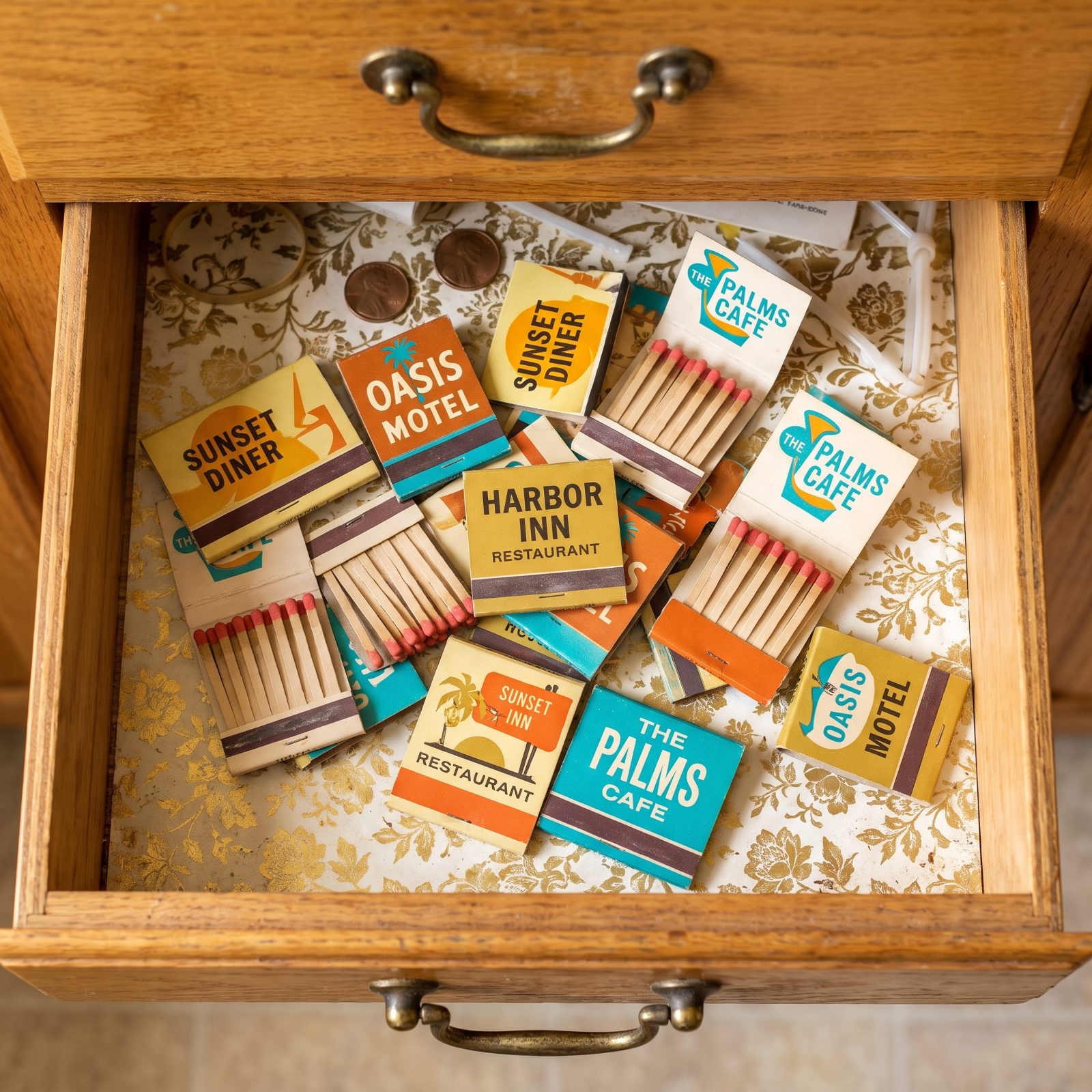 Advertising Matchbooks Collected From Restaurants, Motels, and Local Stores