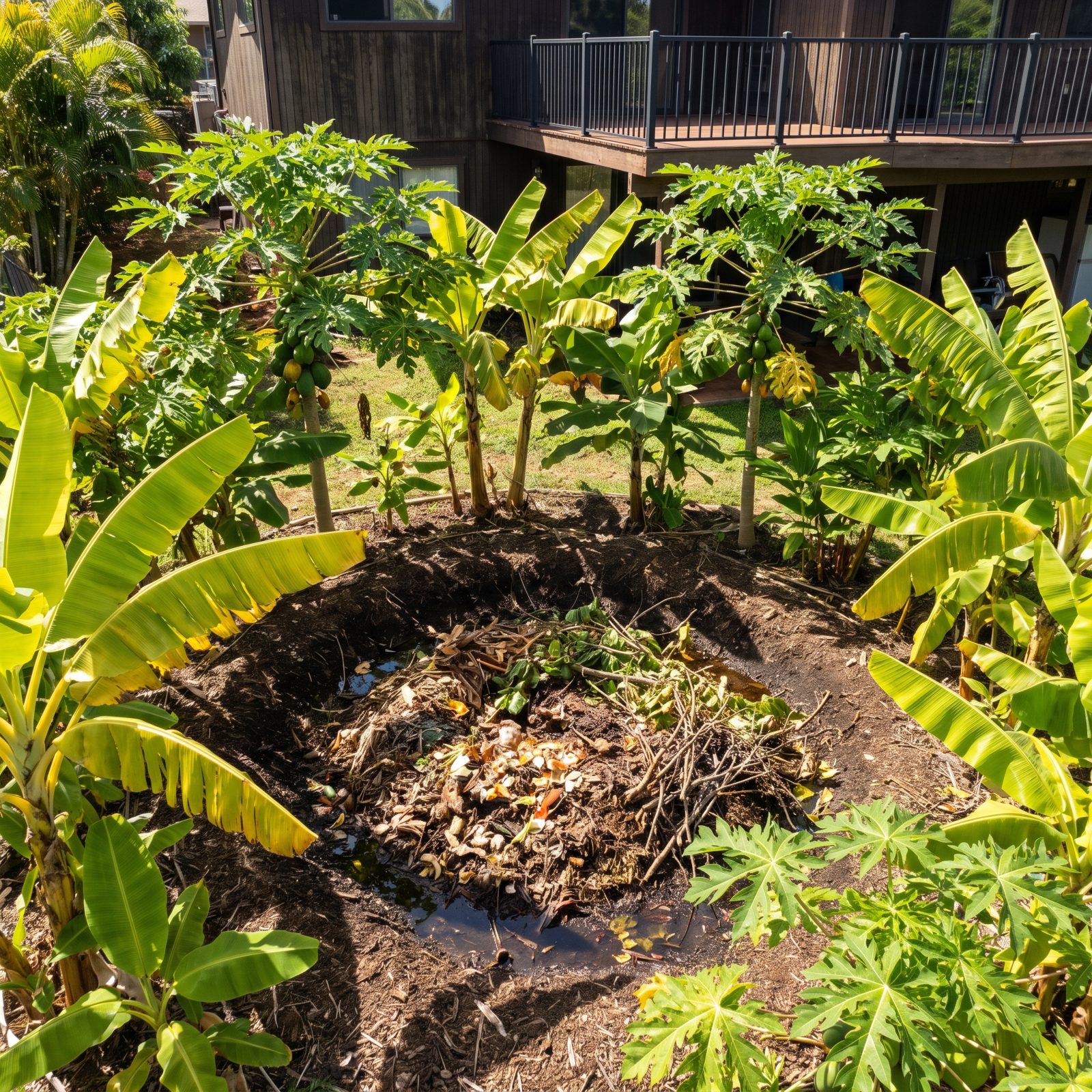 A Banana Circle That Combines a Compost Basin With Heavy Feeders
