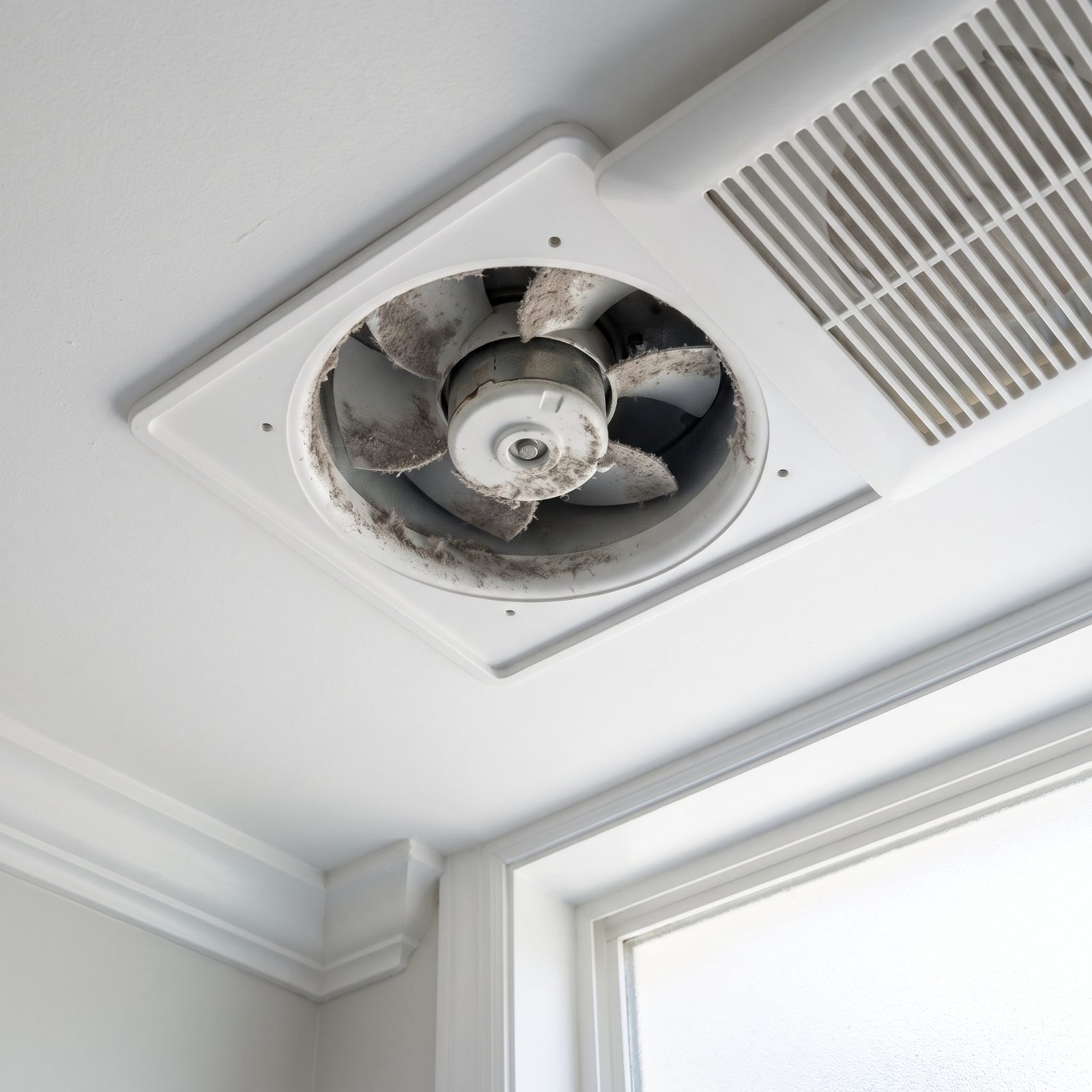 The Bathroom Exhaust Fan Housing, Dust Accumulates Beyond the Grille