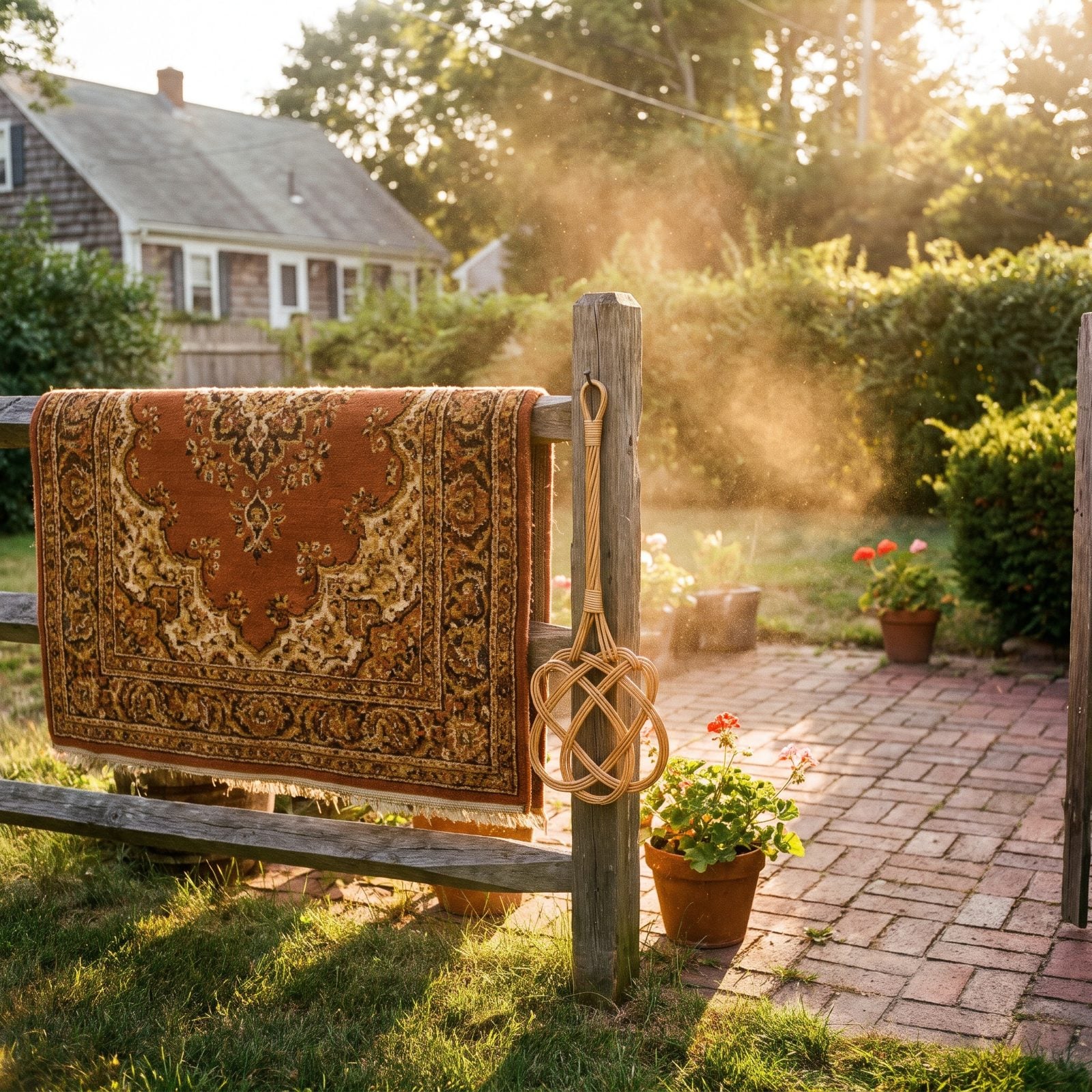 Beating the Rugs Outdoors to Knock the Dust Loose