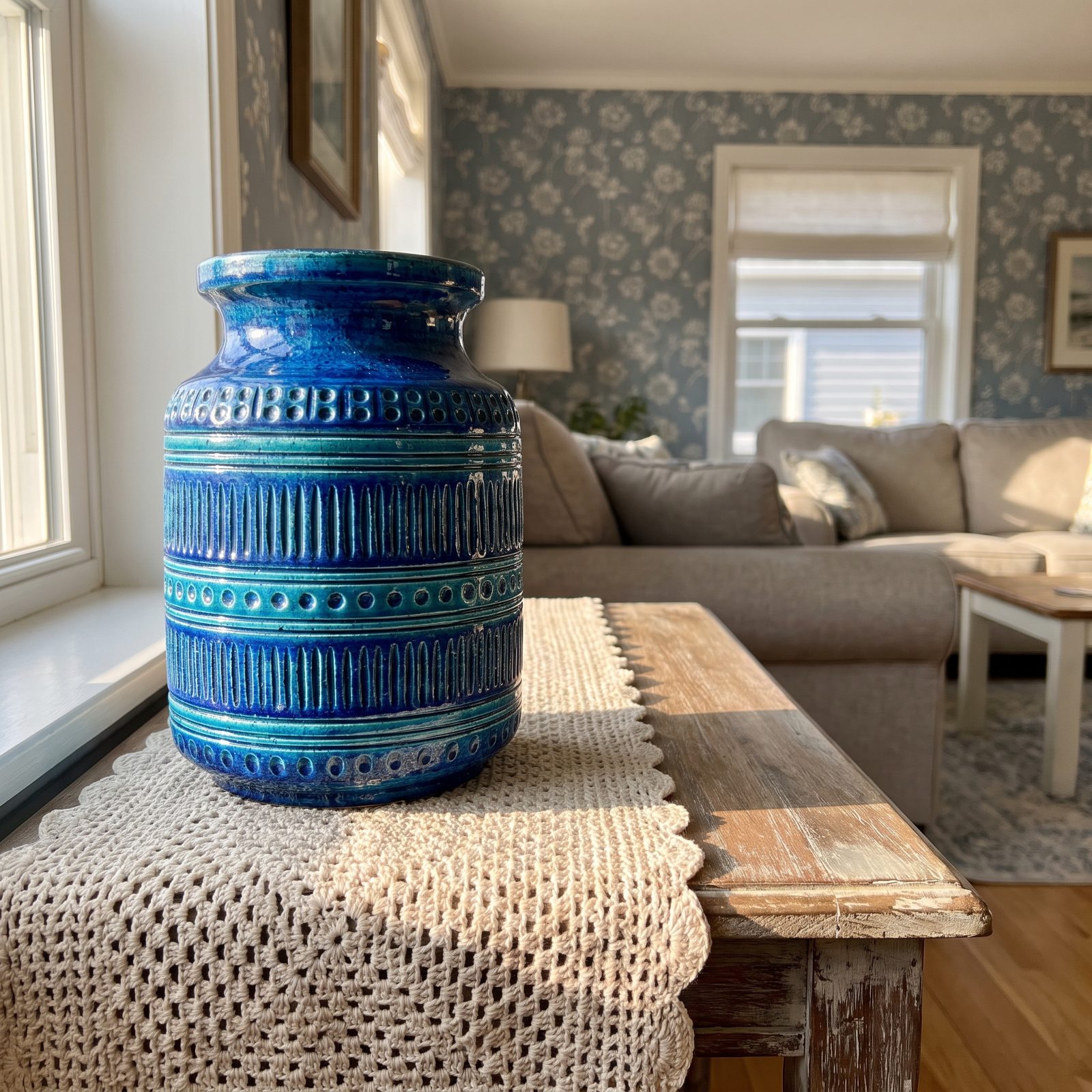 Bitossi Rimini Blue Pottery With Its Carved Geometric Skin
