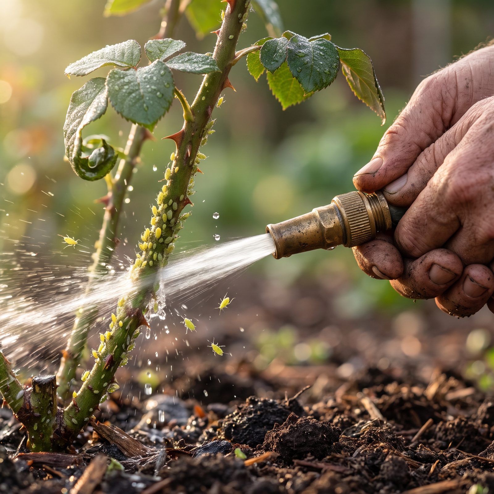 Blast Aphids Off Stems With a Hard Stream of Water