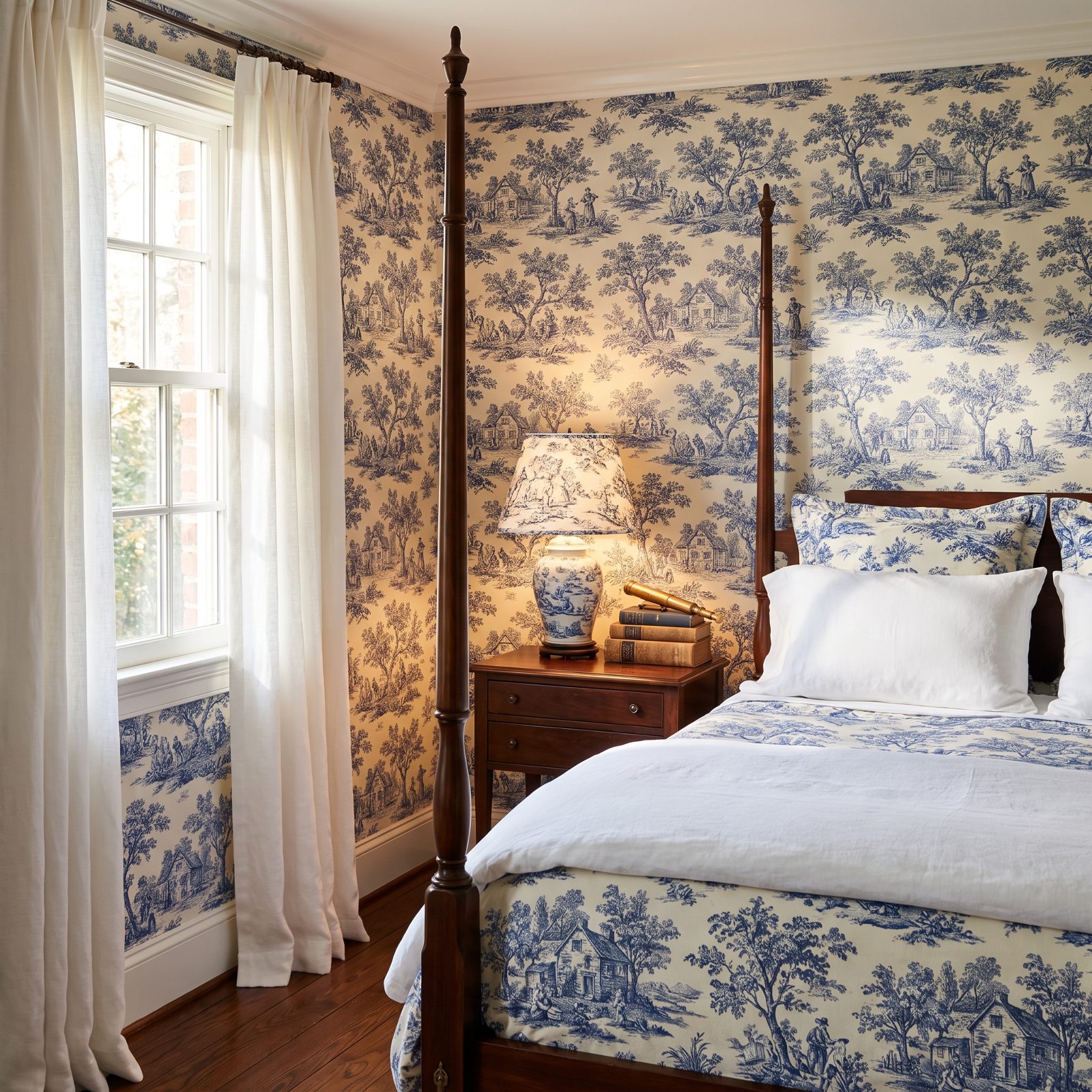 Blue-and-White Toile Leaves the Formal Dining Room Behind