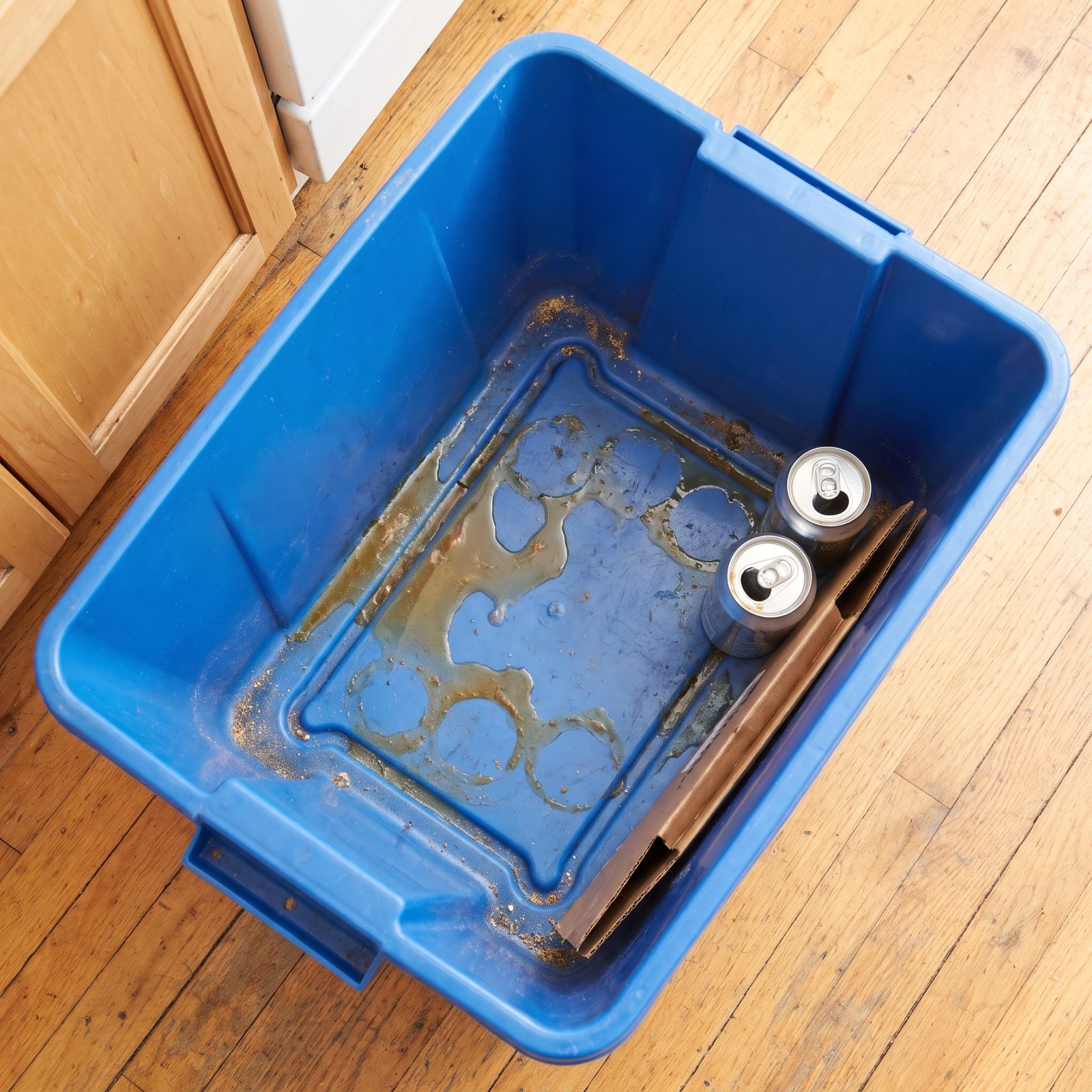 The Bottom of the Recycling Bin, Where Leaking Containers Leave a Sticky Film