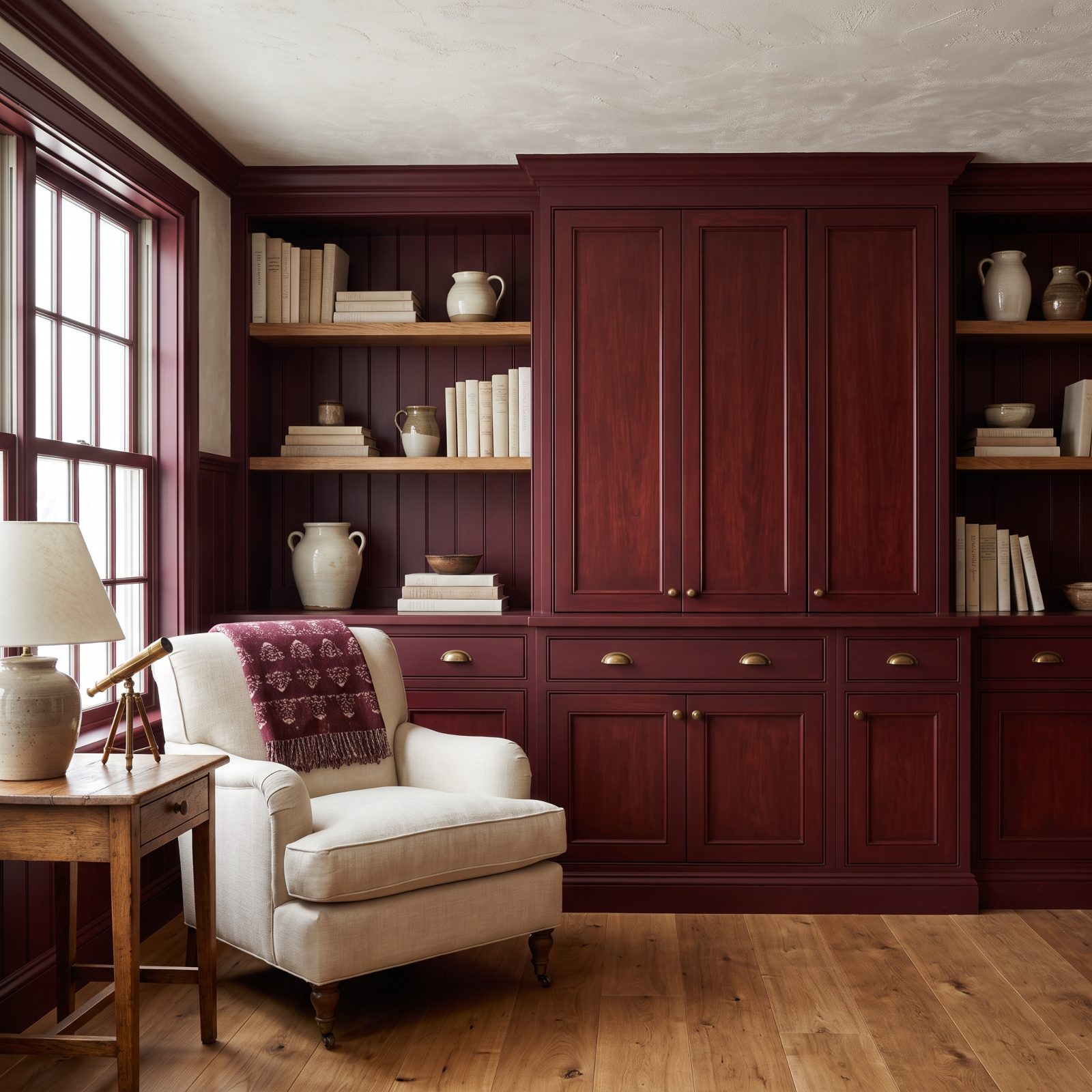 Burgundy on Cabinetry, Upholstery and Painted Walls