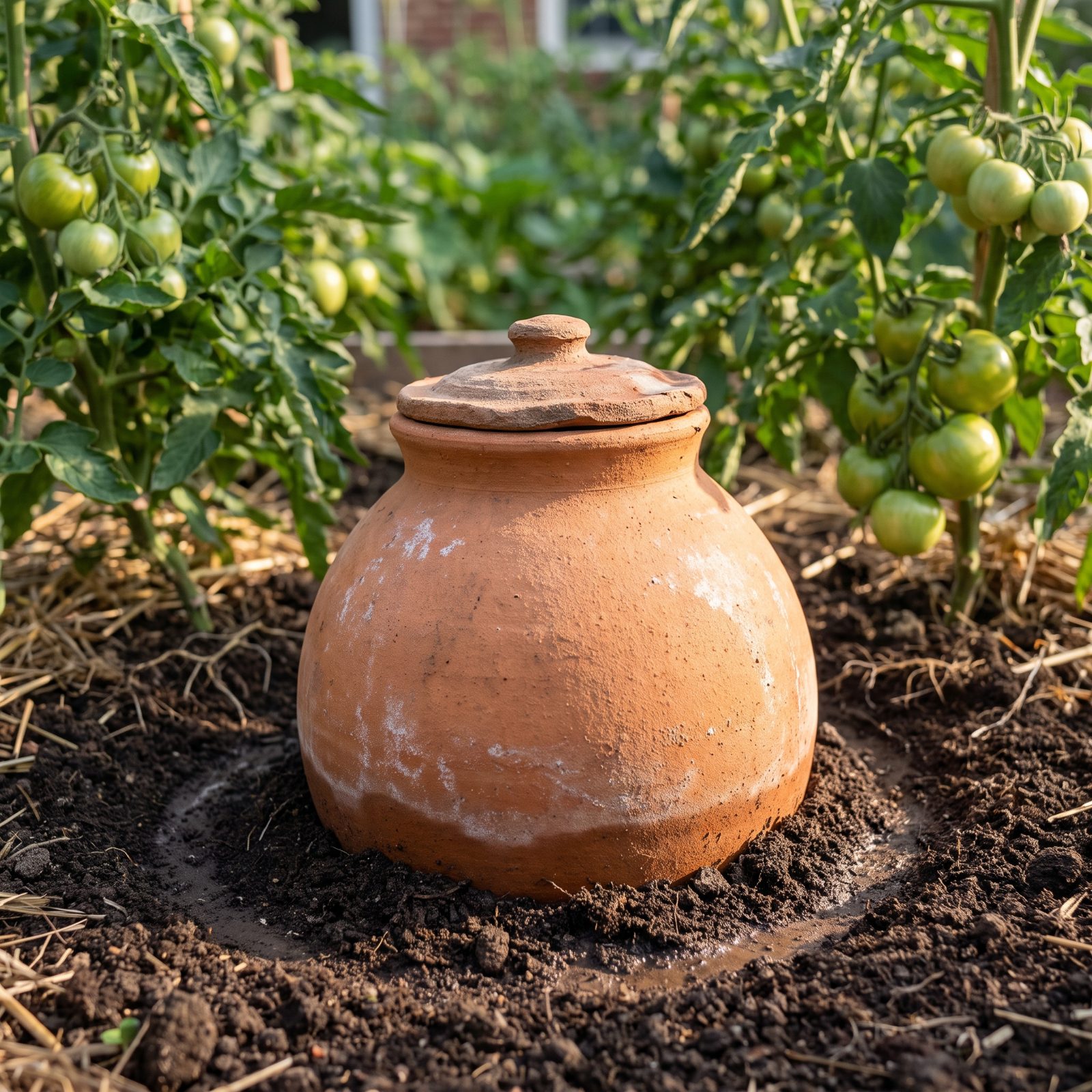 A Buried Terracotta Olla That Waters Roots Slowly