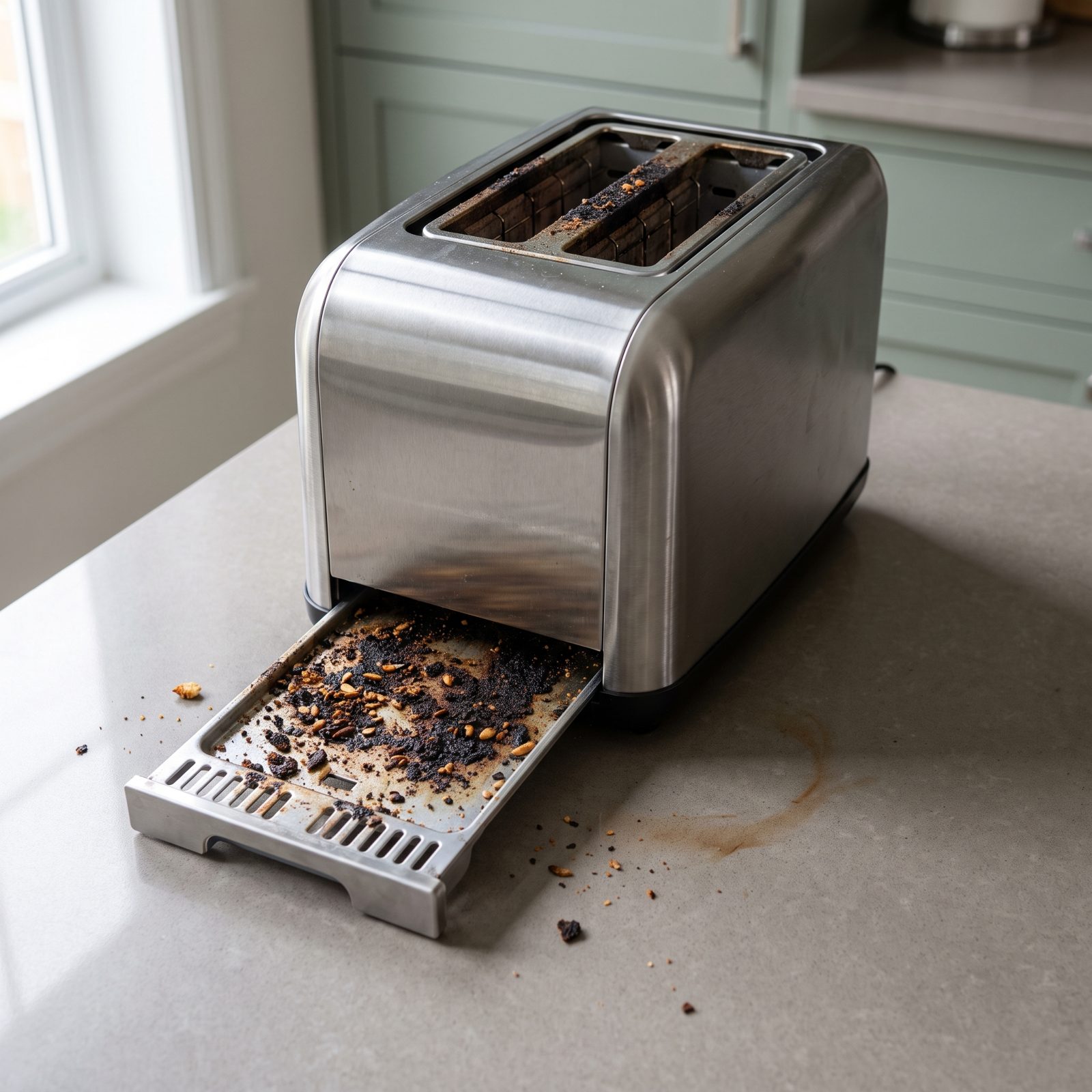 Burnt Crumbs Smoldering in the Bottom of the Toaster