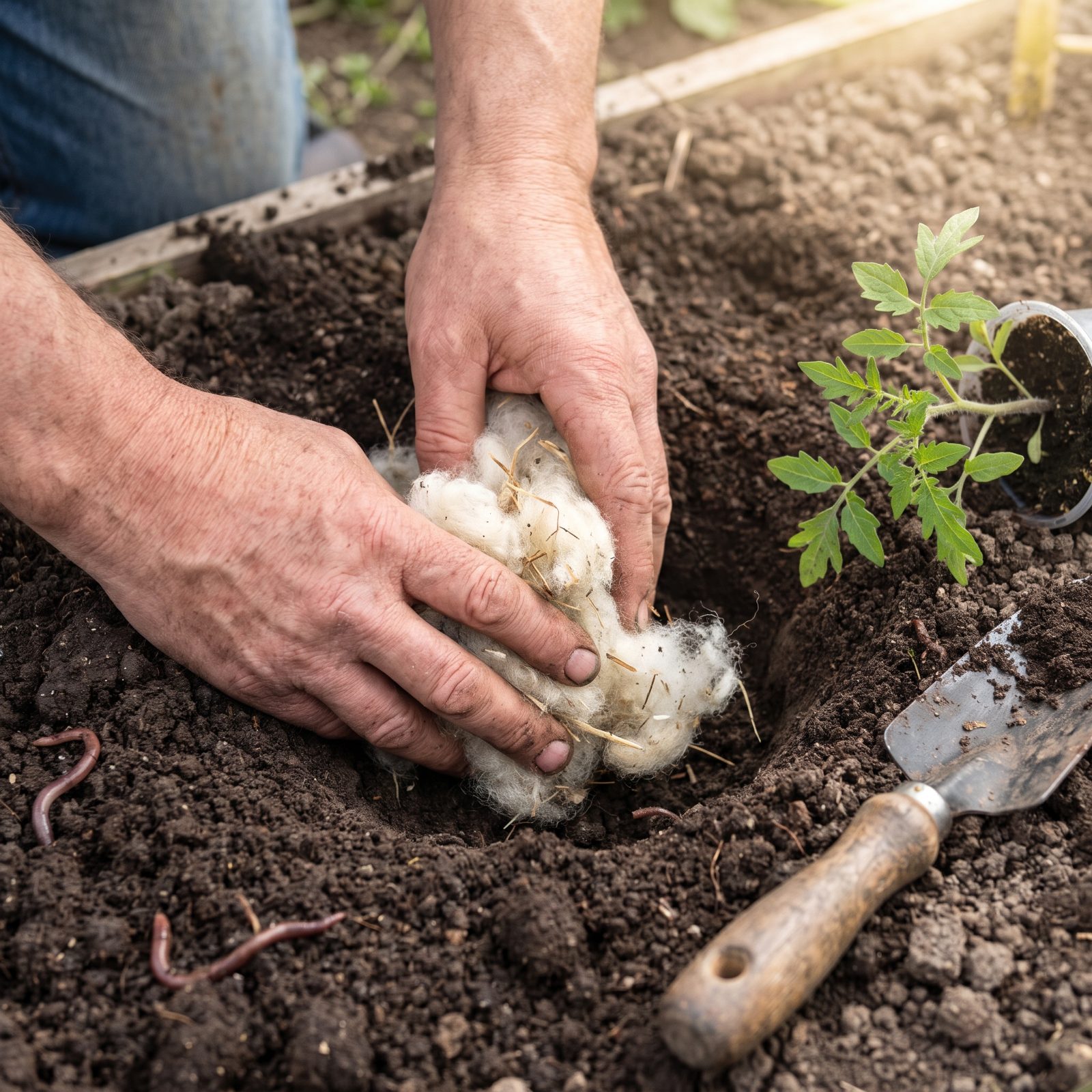 Bury Wool Scraps to Feed Plants Slowly and Hold Moisture