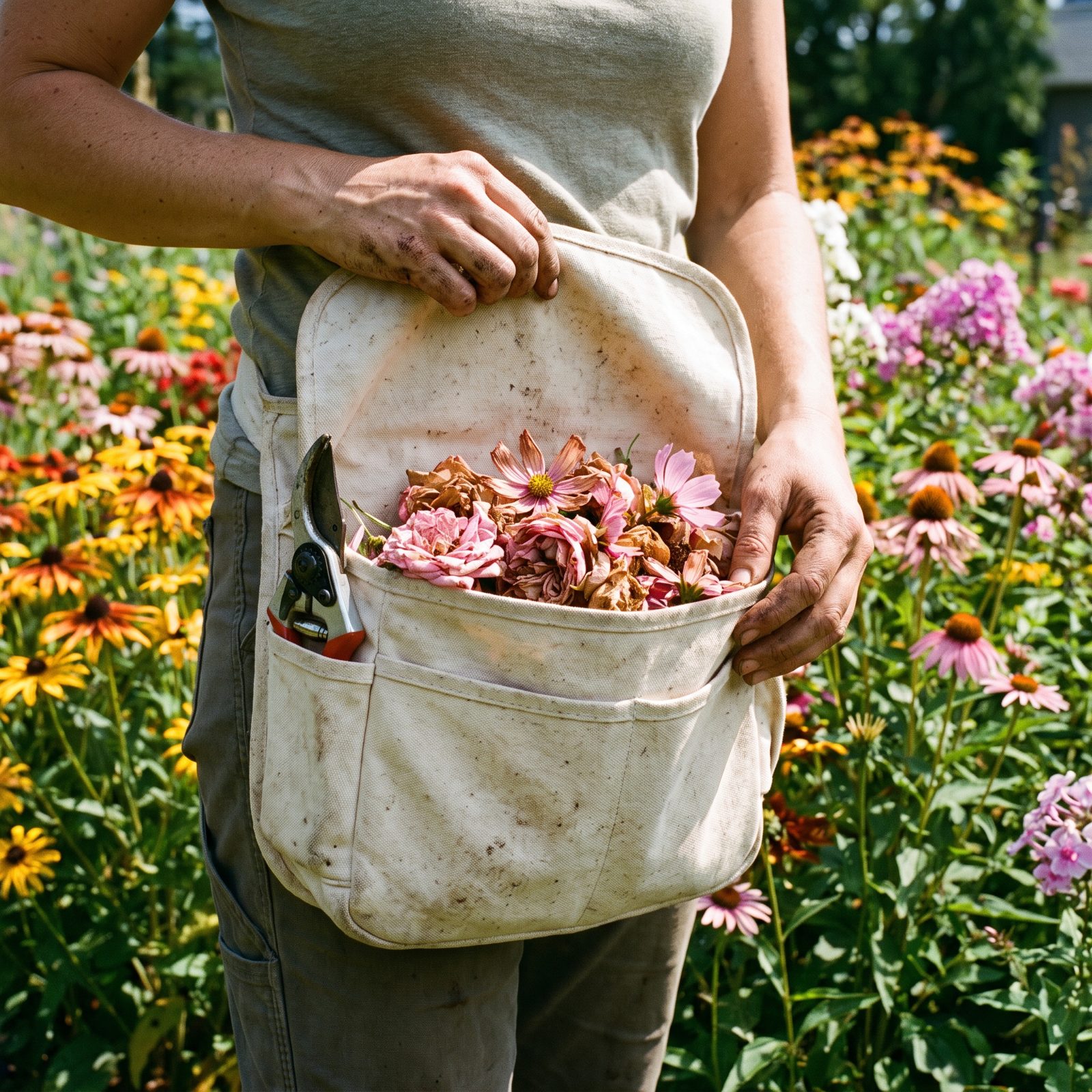 Carry a Deadheading Pouch to Prevent Spent Blooms From Littering Beds