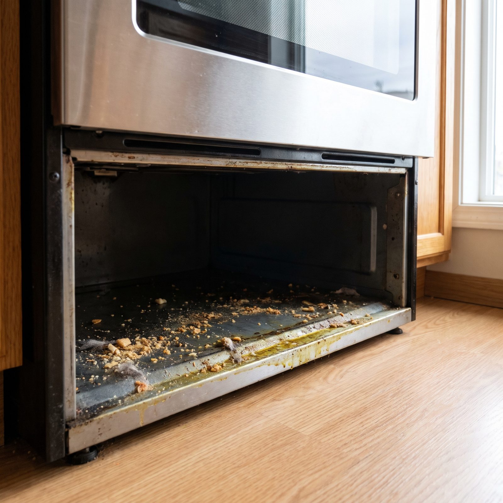 The Cavity Beneath the Oven Drawer, The Crumb Pit Under Your Range