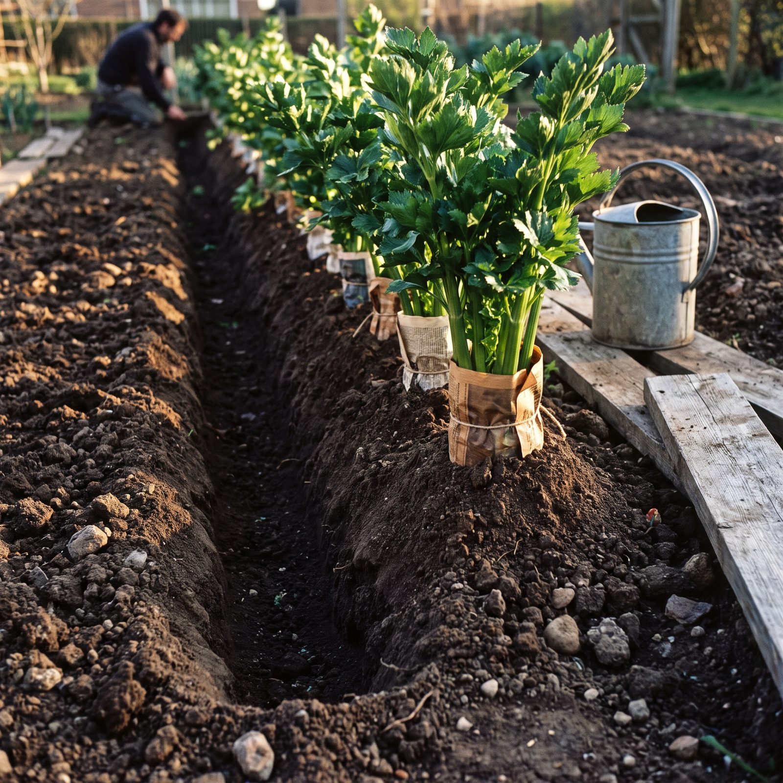 Celery Blanched in Deep Earthen Trenches