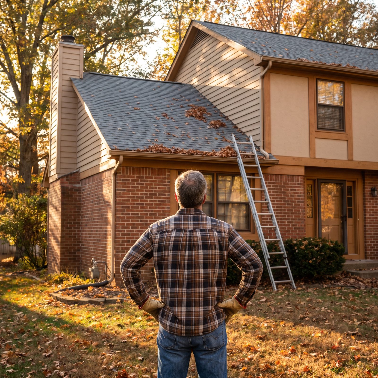 Climbing Ladders to Clean Gutters