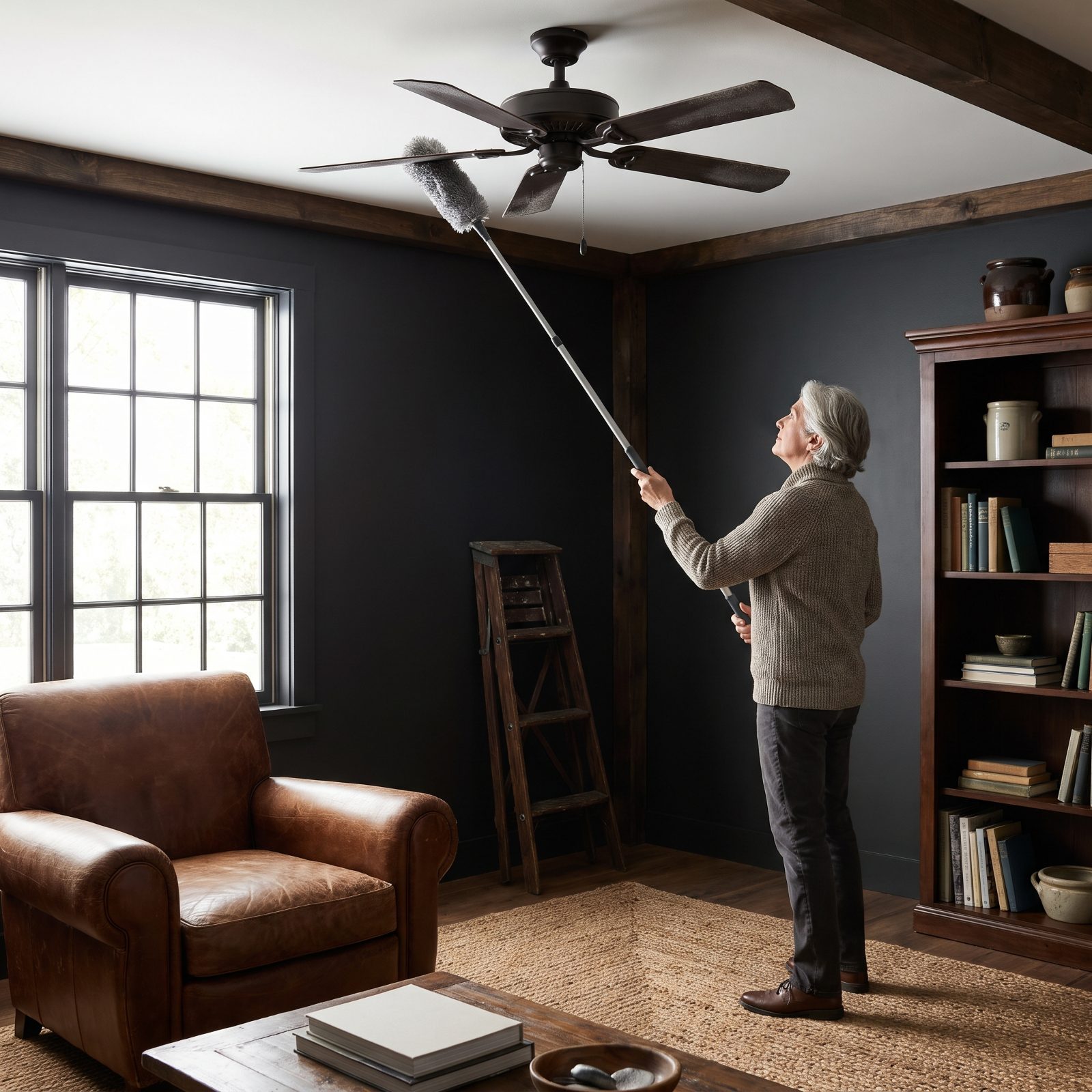 Climbing Up to Dust Ceiling Fans and Top Shelves