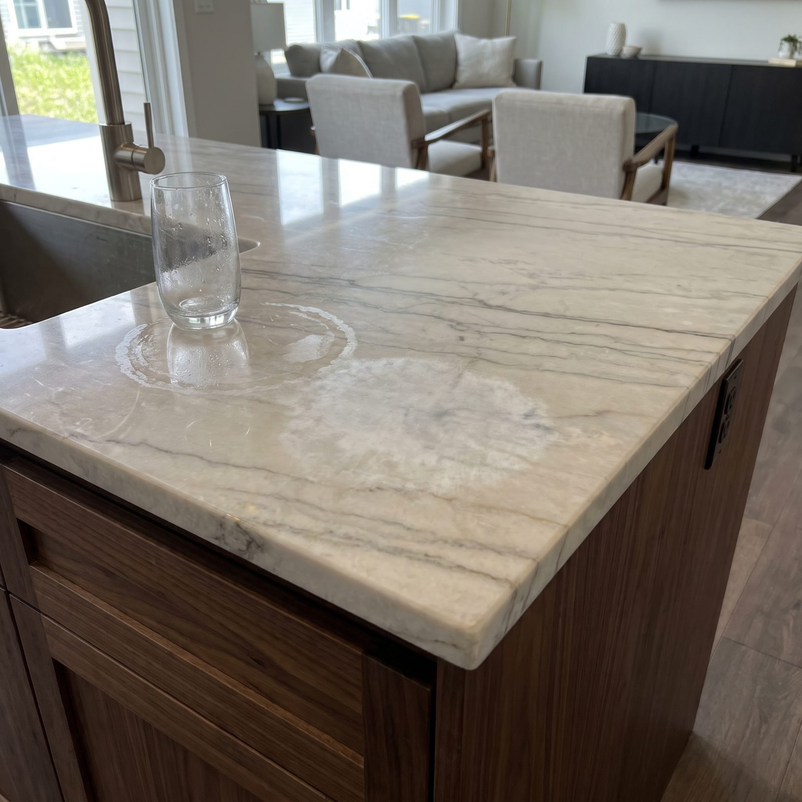 Cloudy Patches on Stone Counters Suggest Chemical Etching