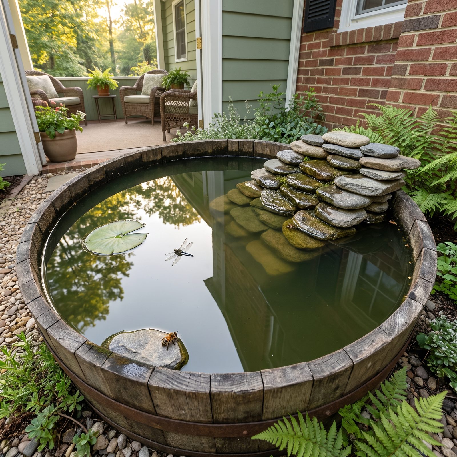 A Container-Sized Wildlife Pond With a Shallow Landing Shelf