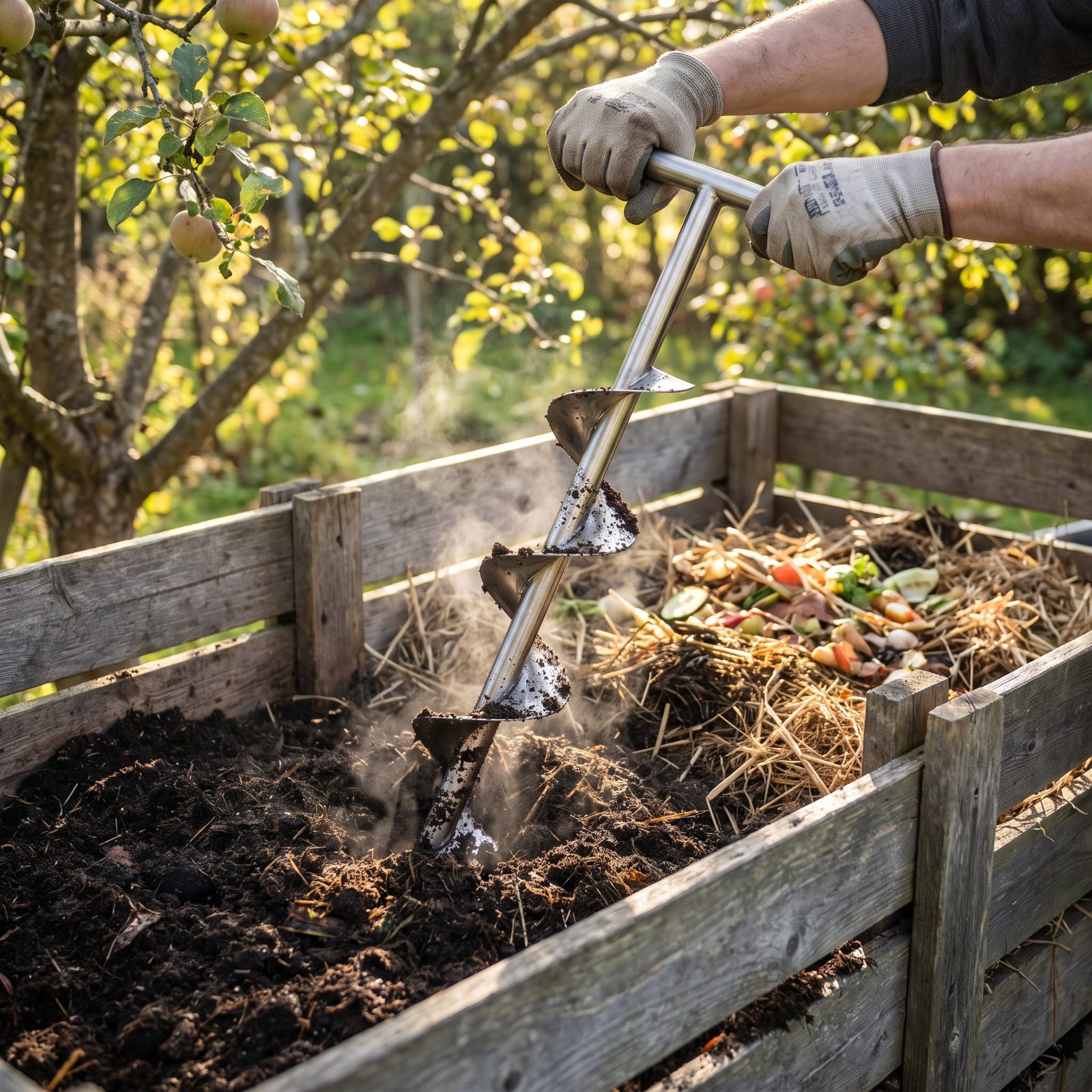 A Corkscrew Compost Aerator That Opens Dense, Airless Piles