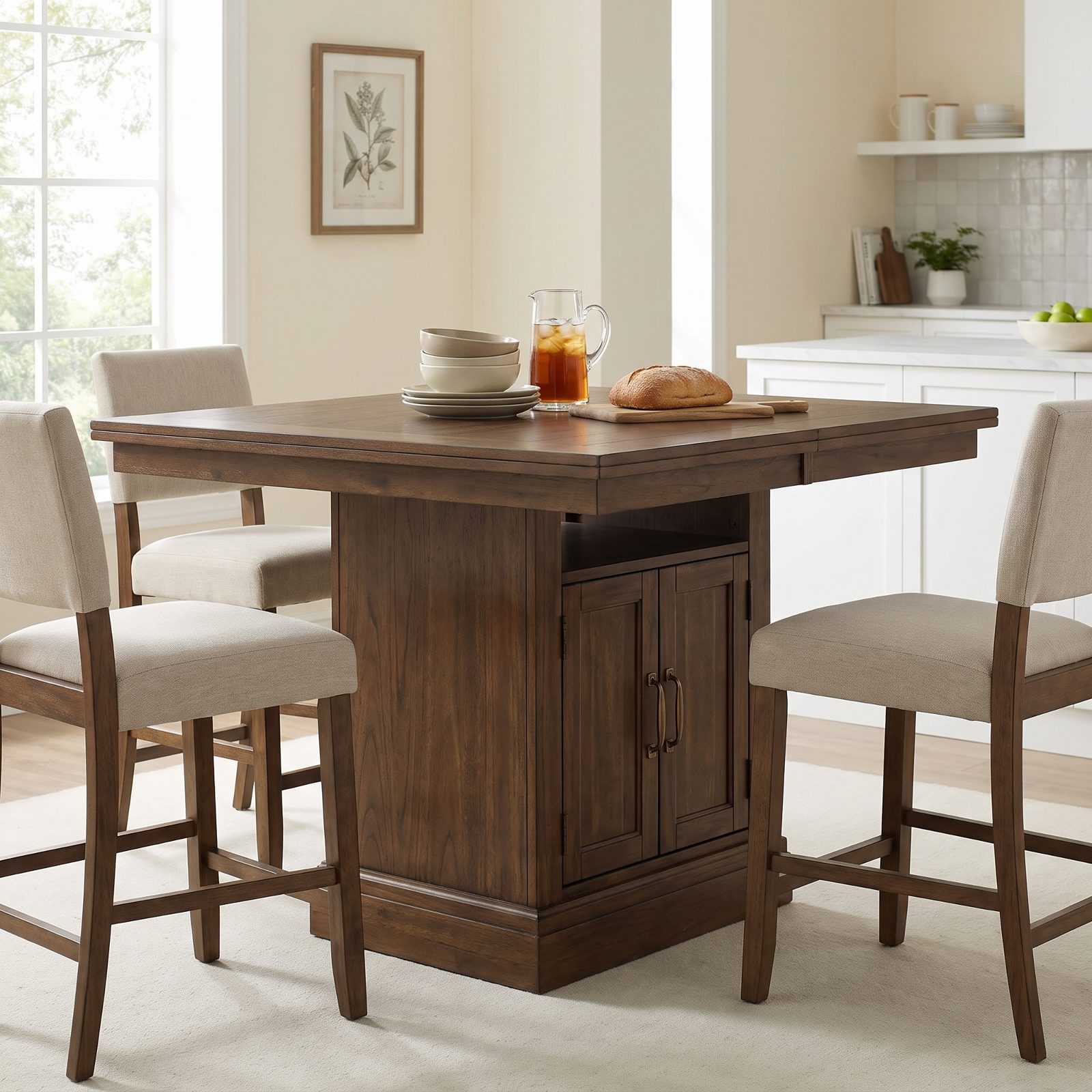 Counter-Height Dining Table With a Storage Pedestal