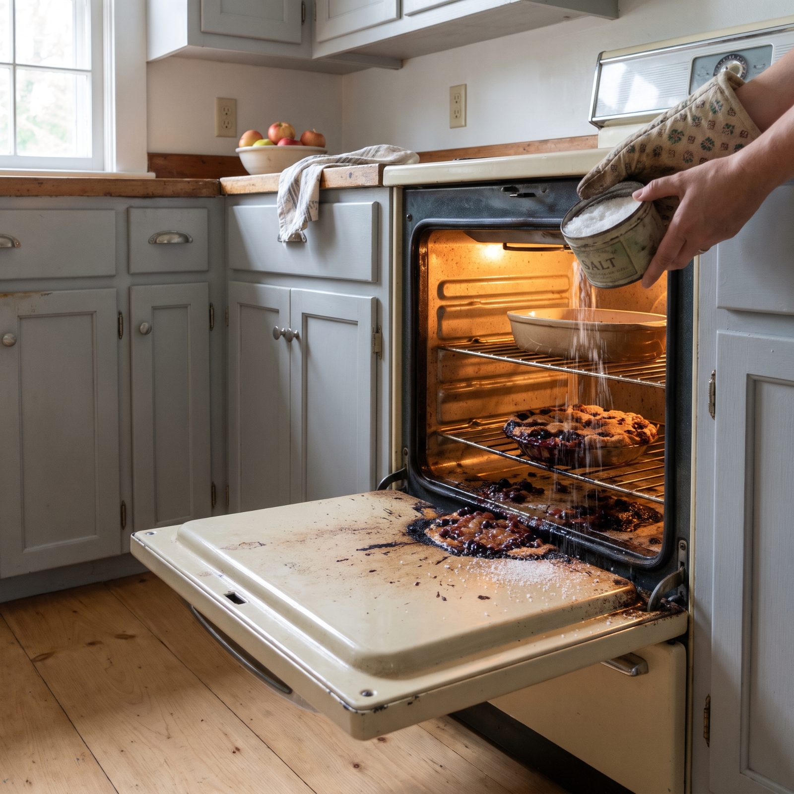 Cover a Fresh Oven Spill With Salt Before It Hardens