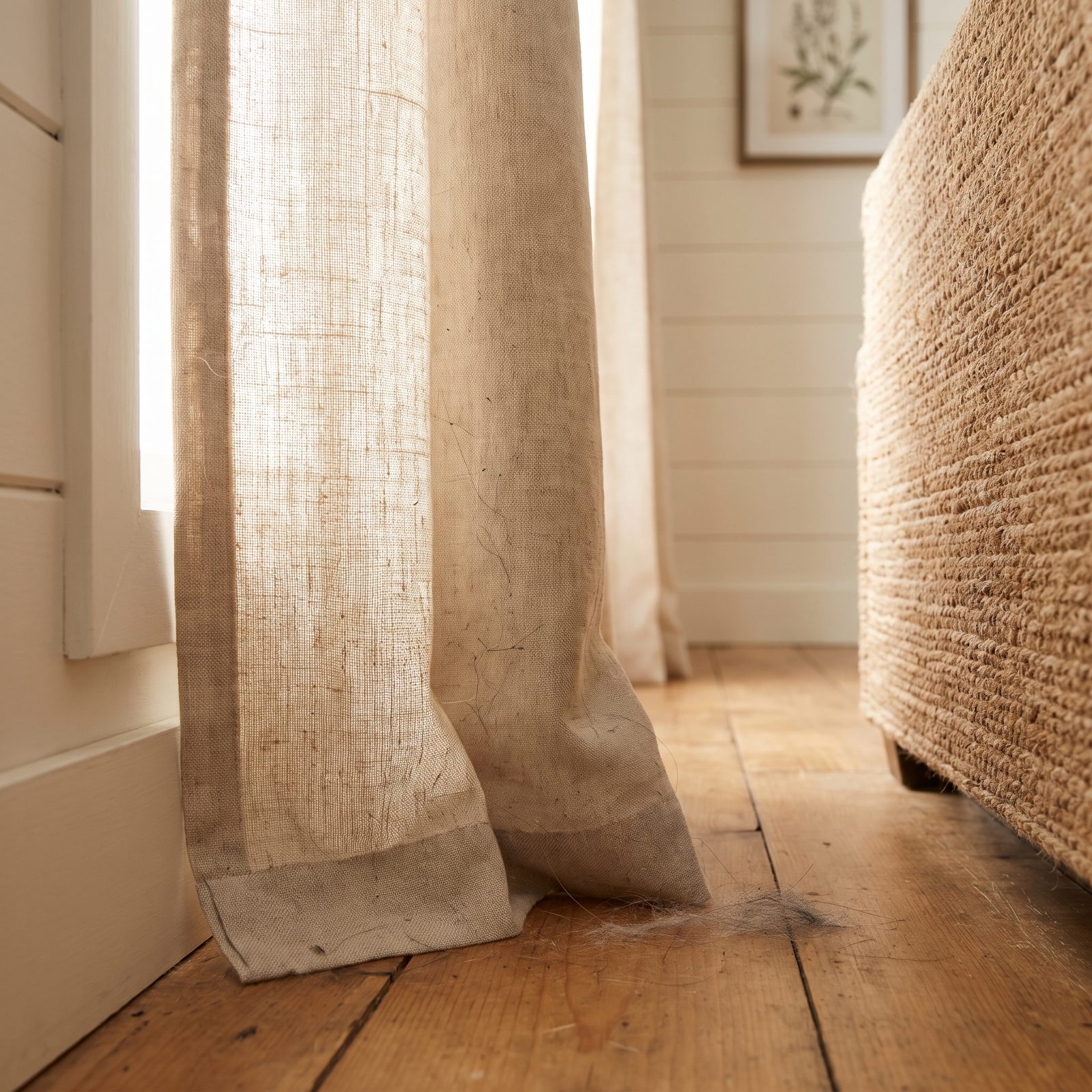 Curtain Hems That Touch the Floor Collect Hair and Fine Debris