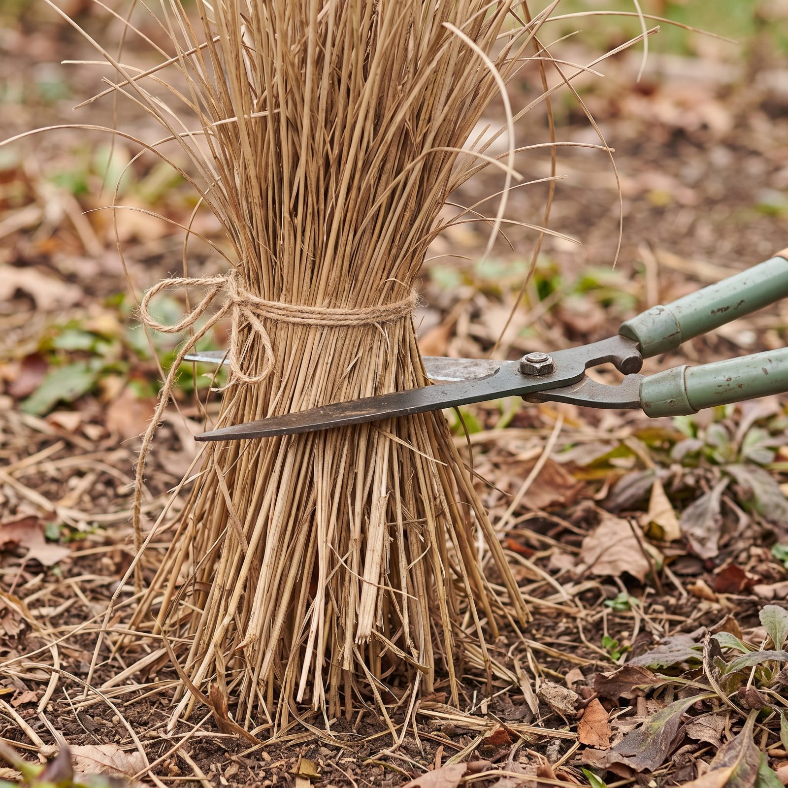 Cut Back Perennials in Bundles with Hedge Shears