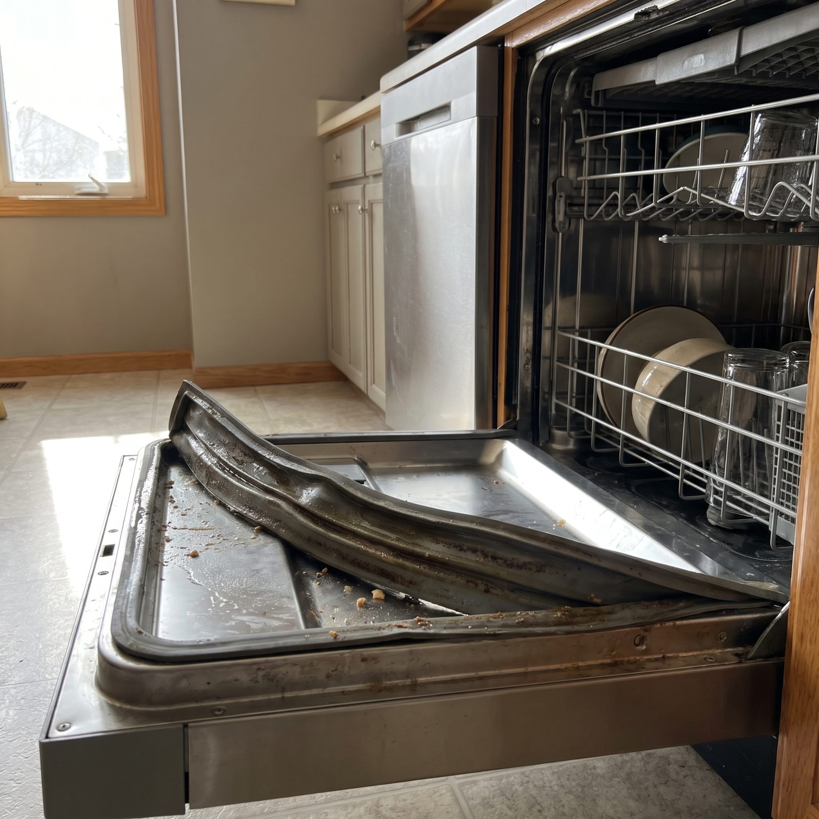 A Dark Dishwasher Gasket Can Harbor Trapped Food Residue