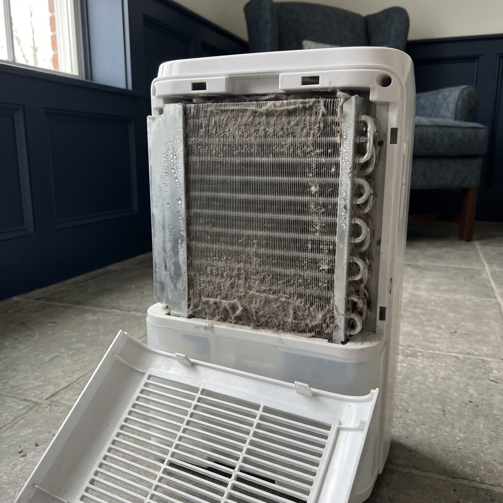 The Dehumidifier Coils, Dust Restricts Airflow Across the Fins