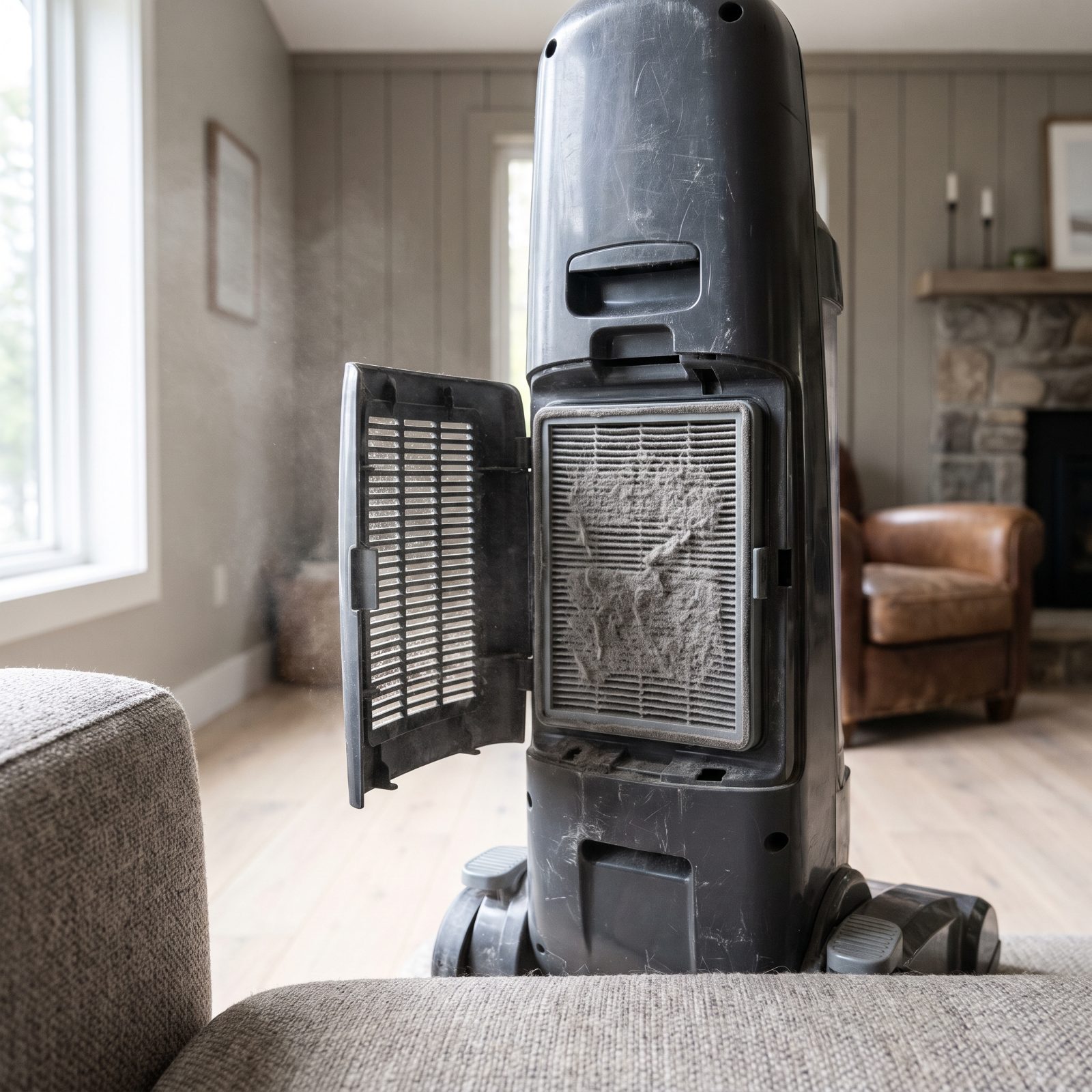 A Dirty Vacuum Exhaust Can Redistribute Fine Dust