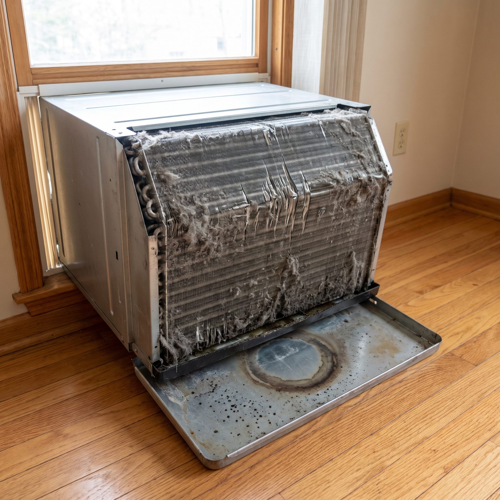 A Dirty Window Air Conditioner Coil