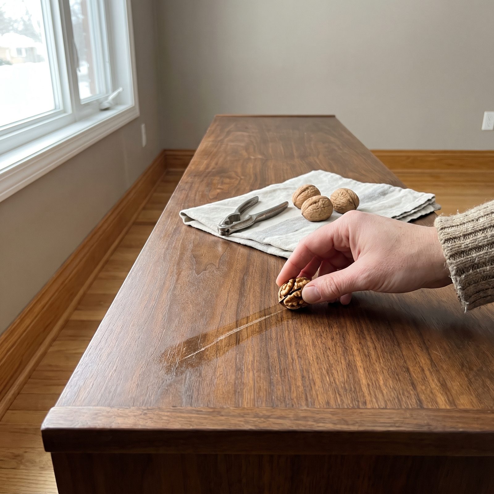 Disguise a Small Furniture Scratch With Walnut Meat