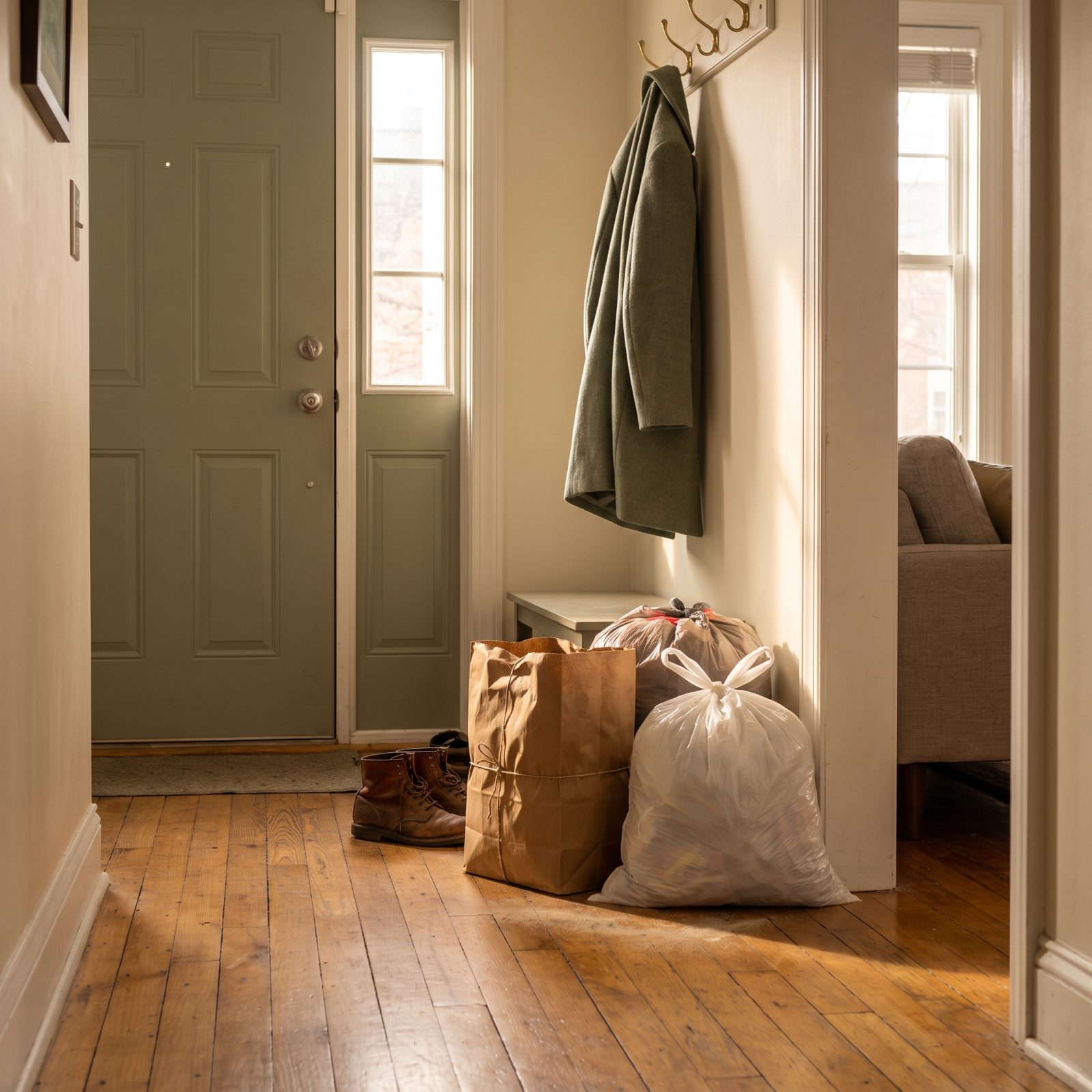 The Donation Bag Waits in the Hallway for Three Weeks