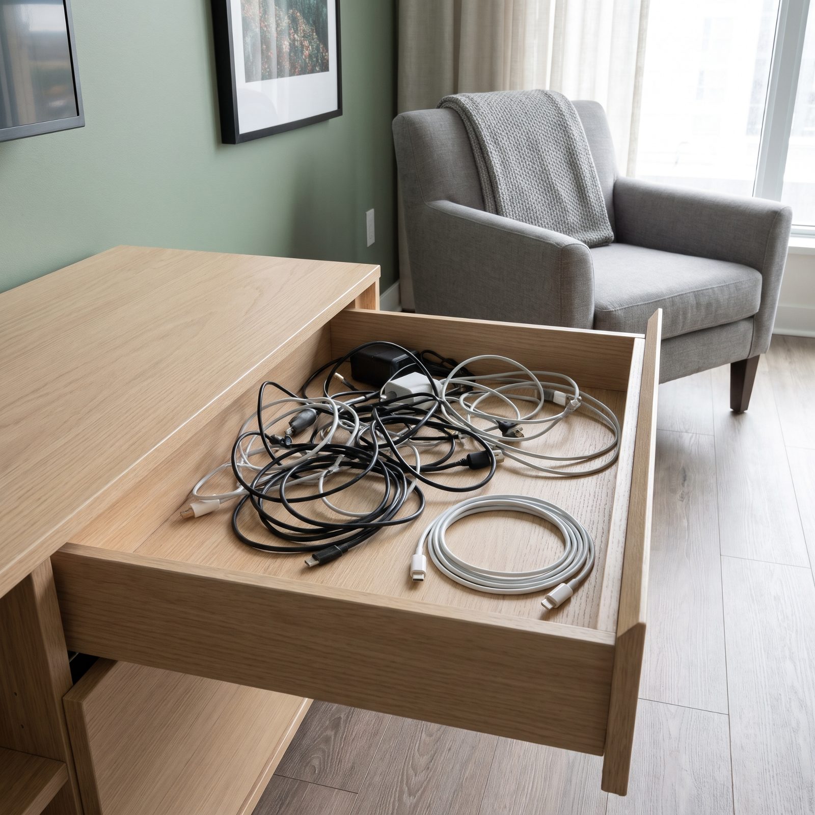 The Drawer of 'Just in Case' Cords, Chargers, and Cables
