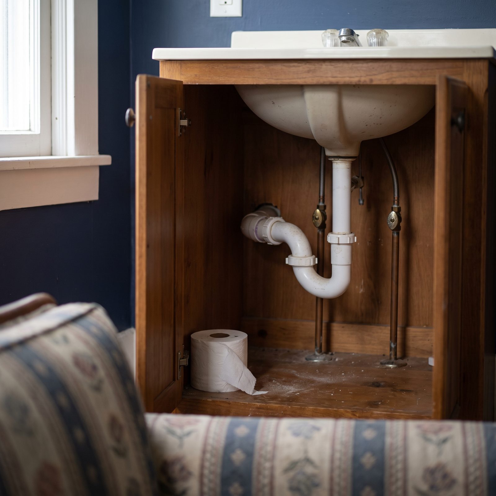 A Dry P-Trap Venting Raw Sewer Gas