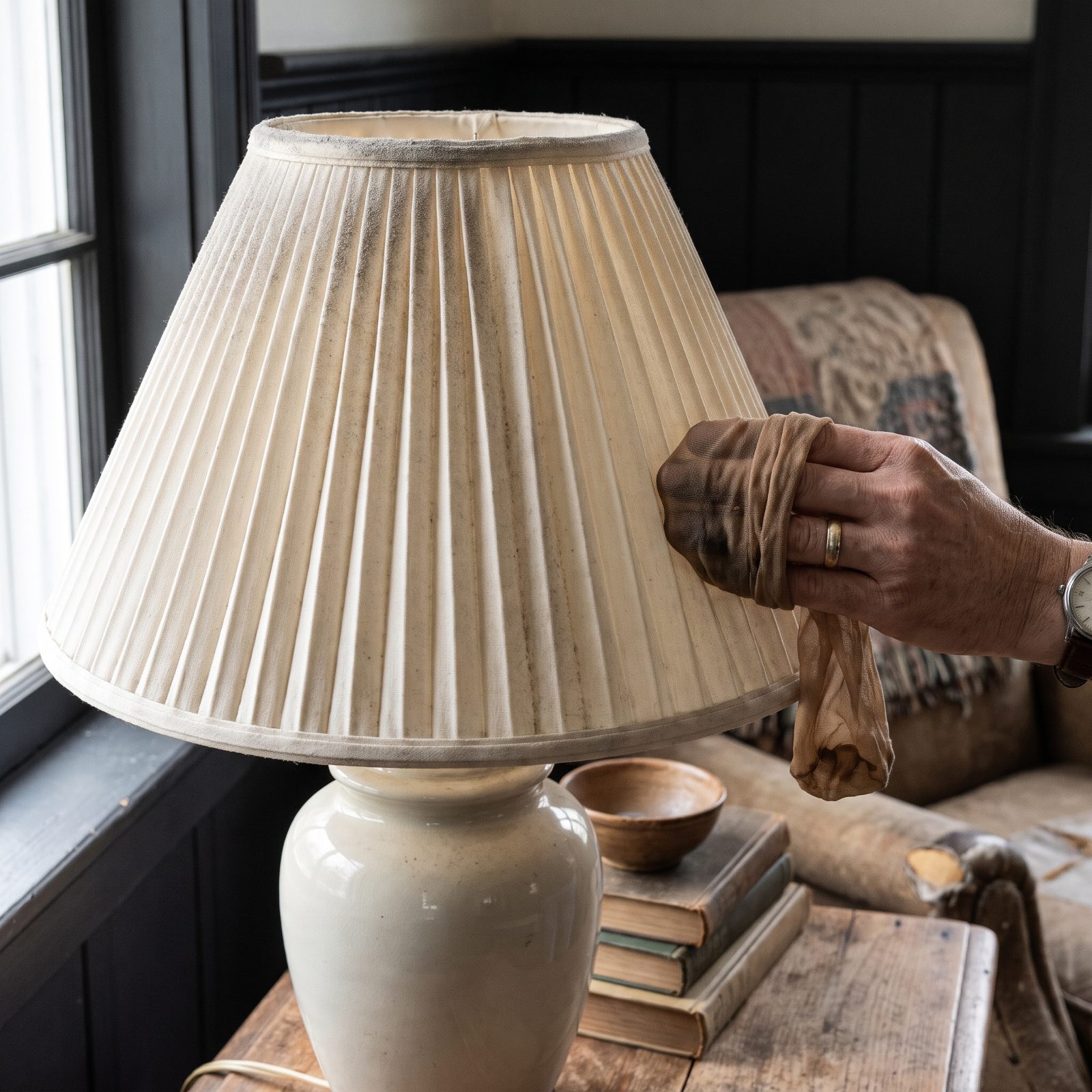 Dust Fabric Lampshades With an Old Nylon Stocking