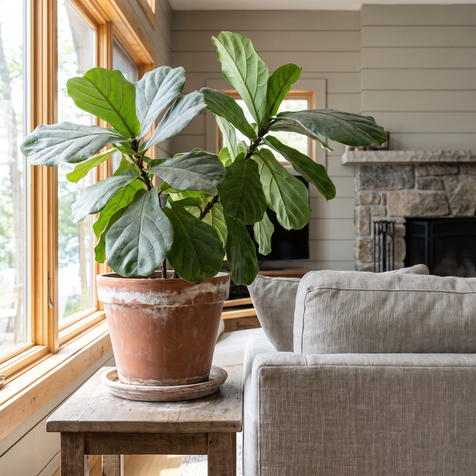 Dusty Houseplant Leaves and the Crusty Pot They Sit In