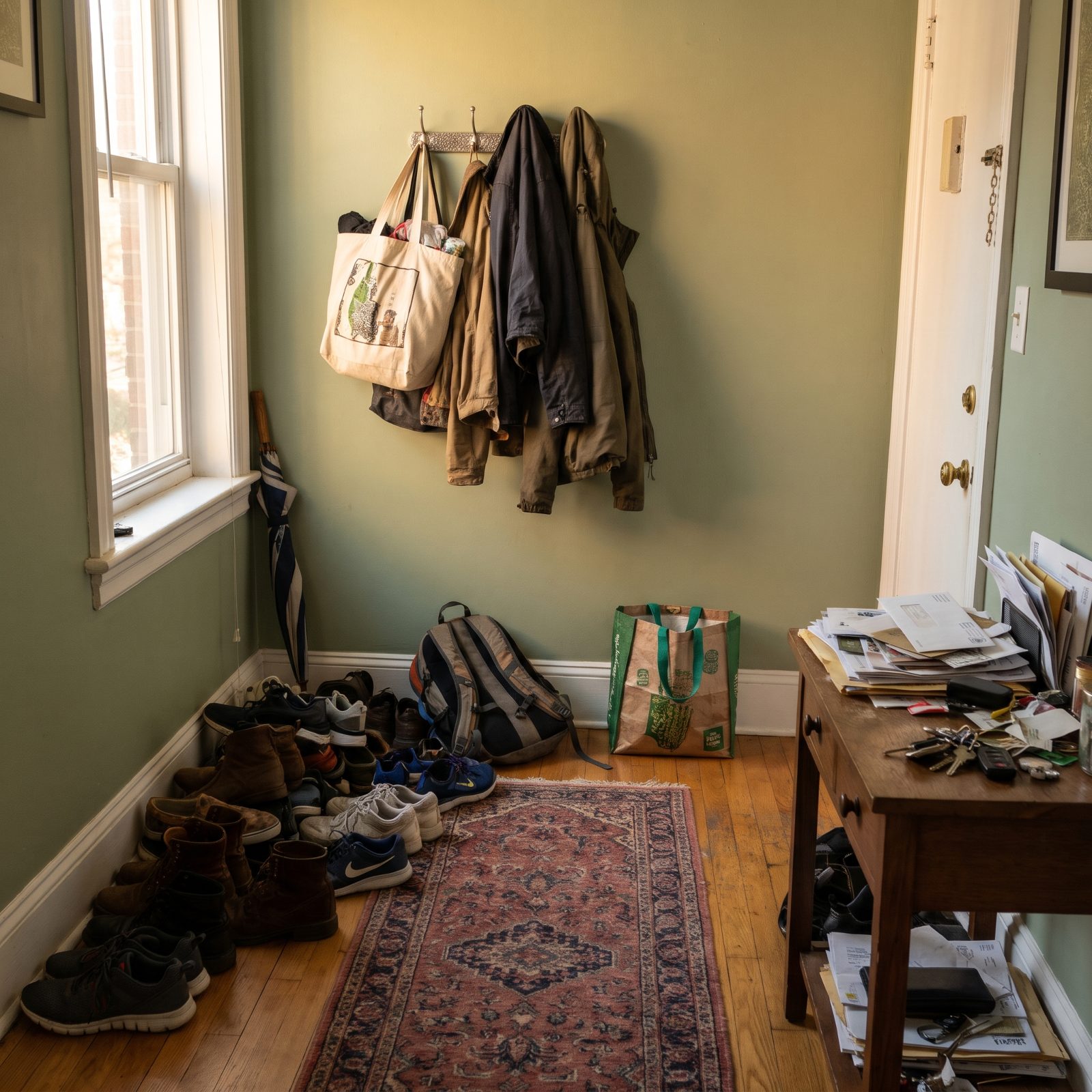 The Entryway Greets You With Shoes, Bags and Chaos