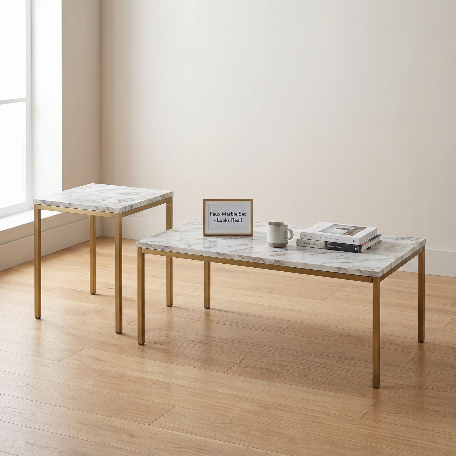 Faux-Marble Coffee-and-End-Table Set