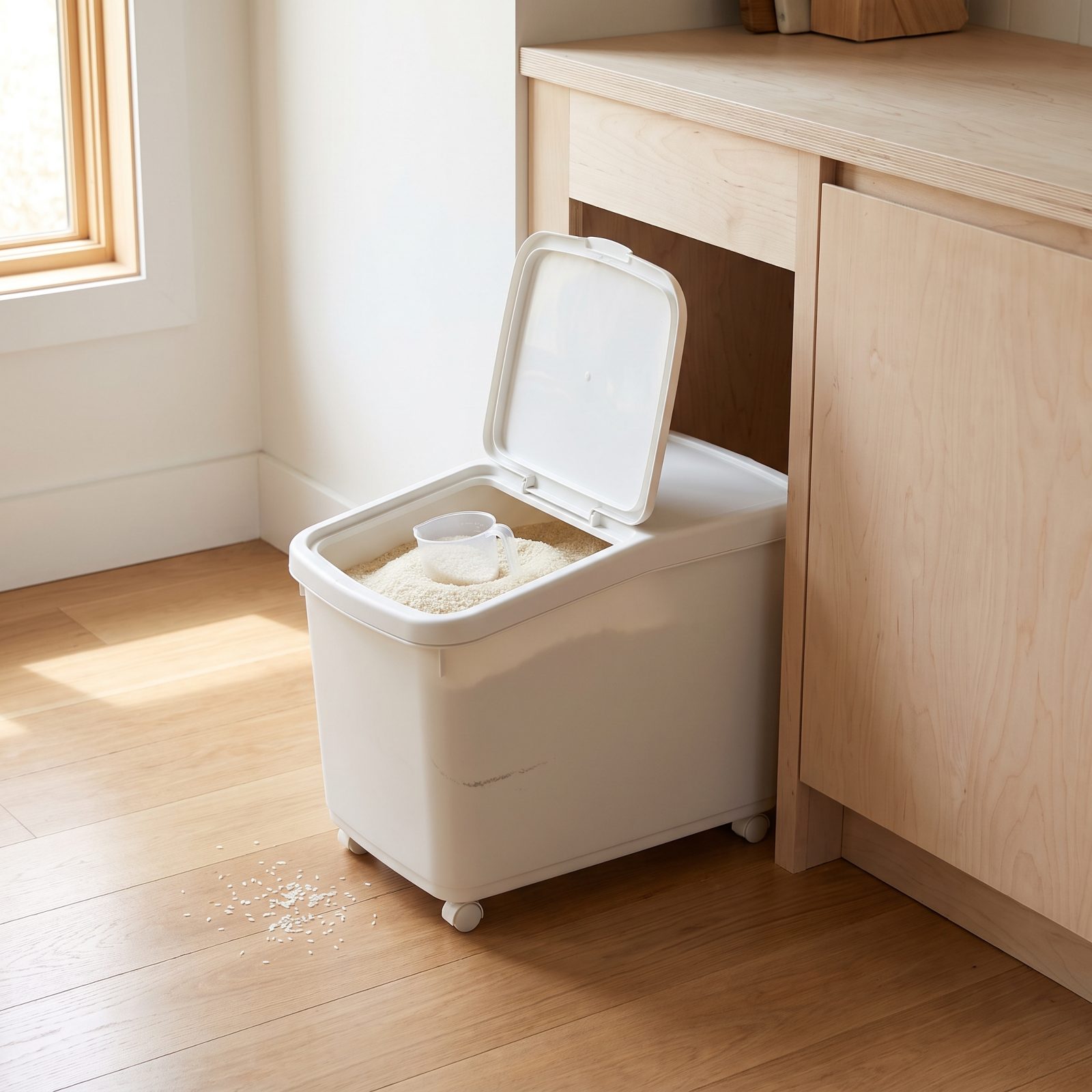 Fit a Rolling Rice Bin Beneath the Kitchen Counter