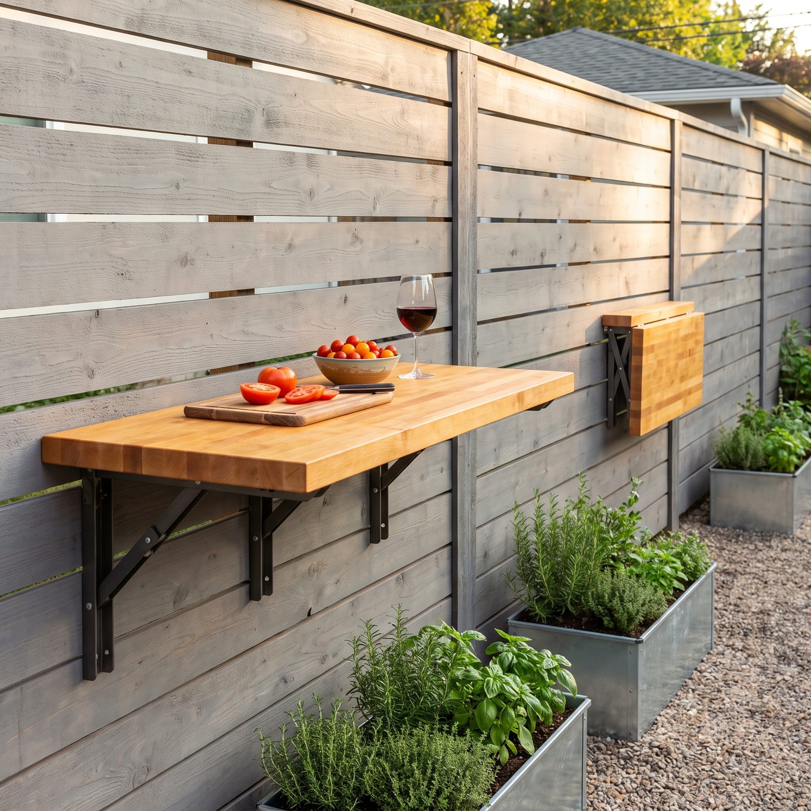 A Fold-Down Counter Bolted Straight to the Fence