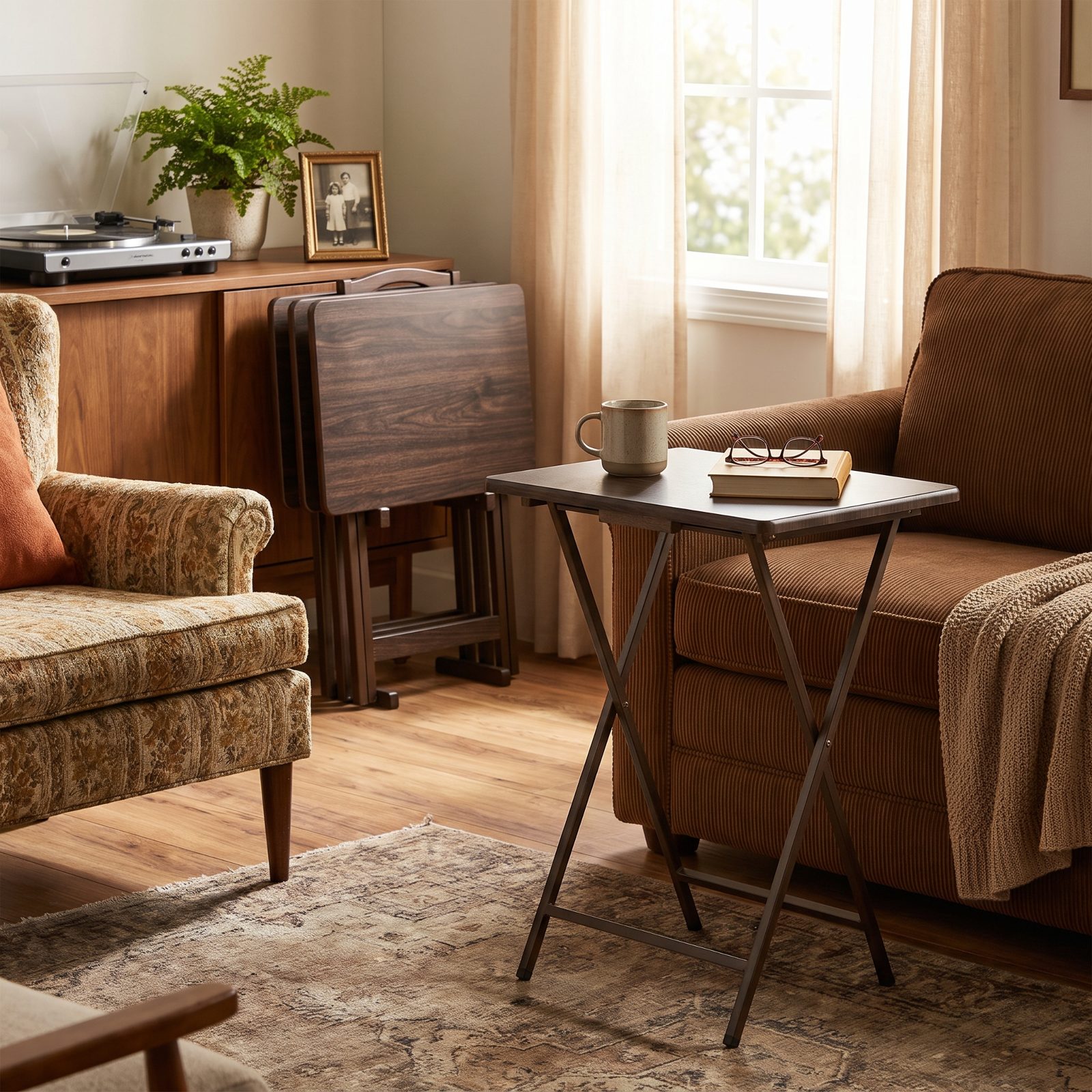 The Folding Faux-Wood TV Tray Set