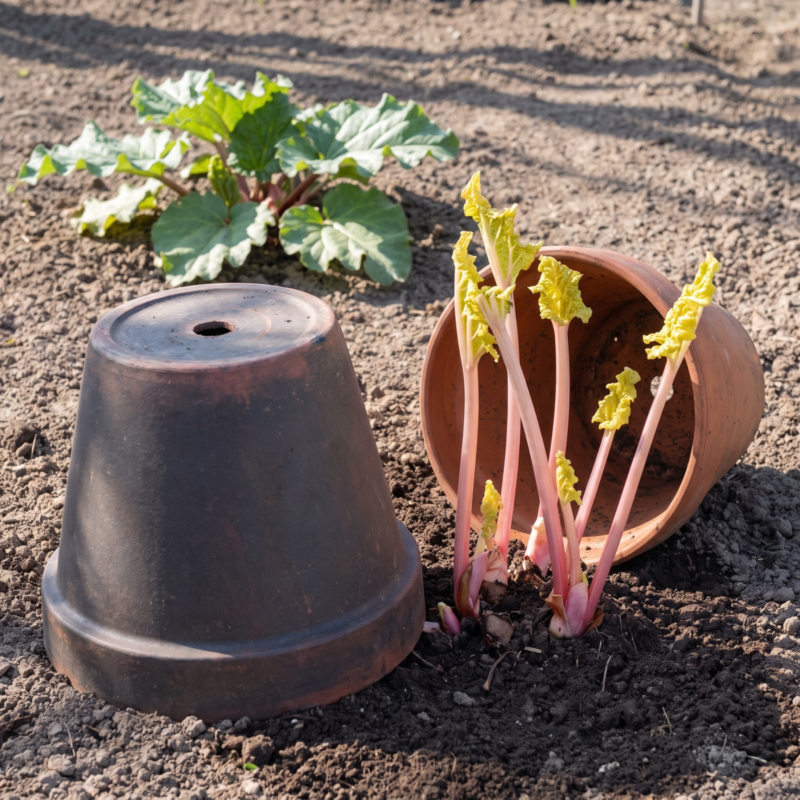 Force Rhubarb Early by Covering Crowns With a Dark Pot