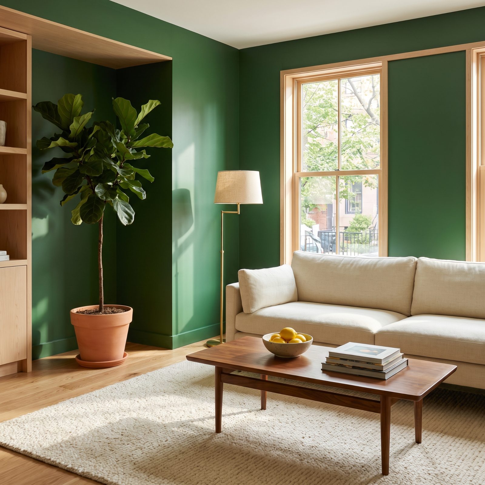 Forest-Green Rooms Warmed by Timber and Brass