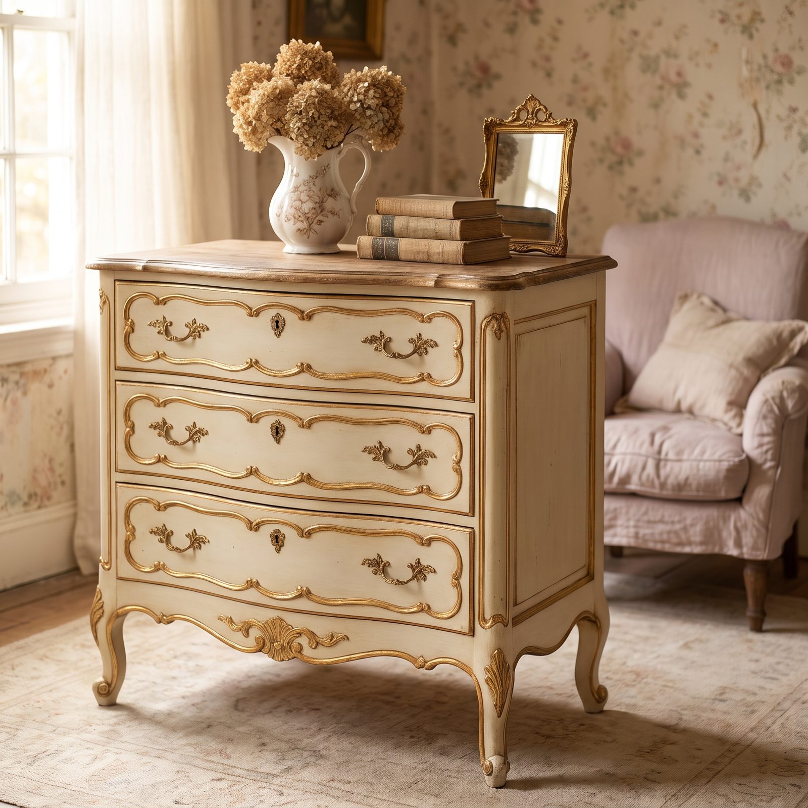 The French Provincial Dresser in Cream and Gold