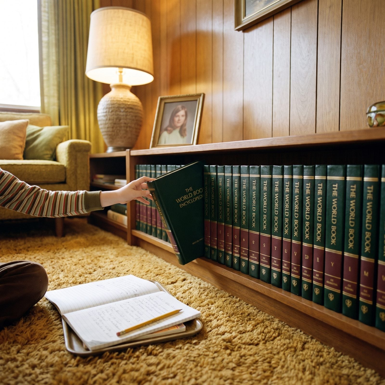 A Full Set of Encyclopedias Lined Up in the Living Room