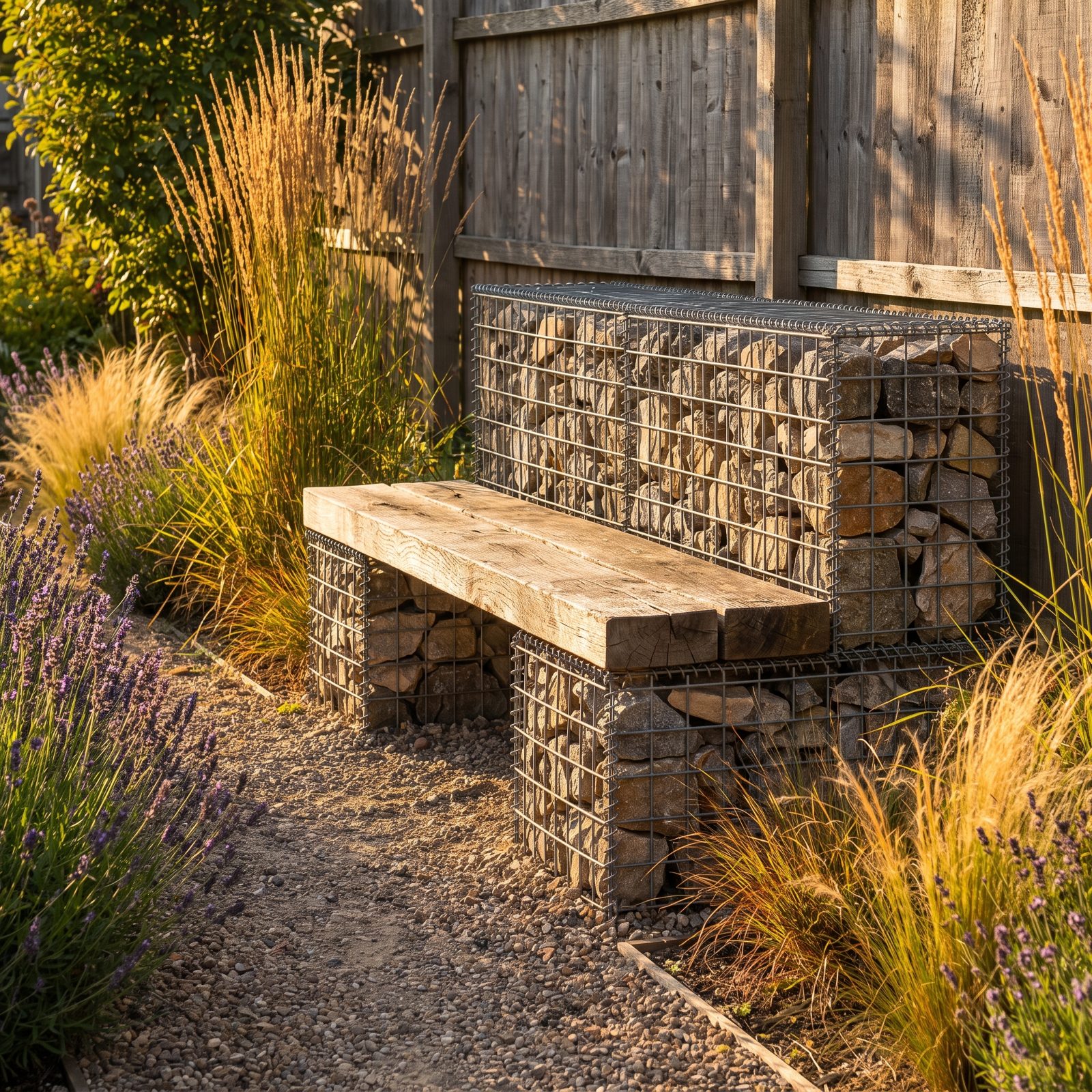 A Gabion Bench That Banks the Day's Heat