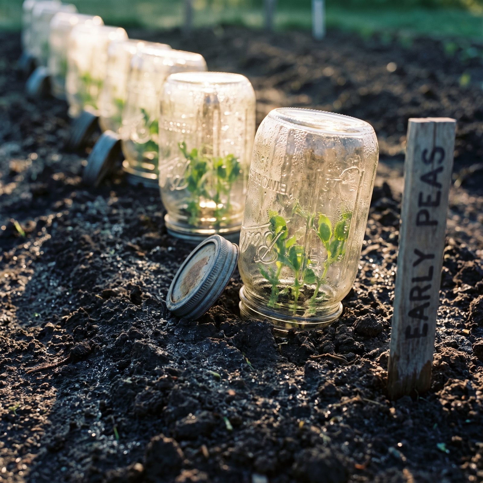 Glass Jars Used as Individual Plant Cloches