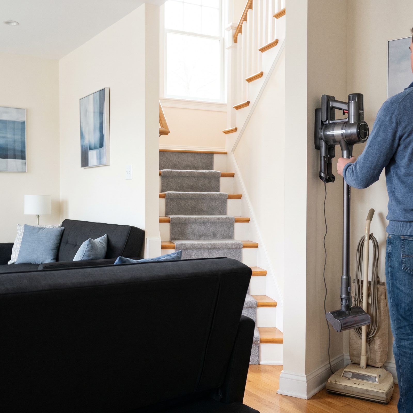 Hauling Heavy Vacuum Up Stairs