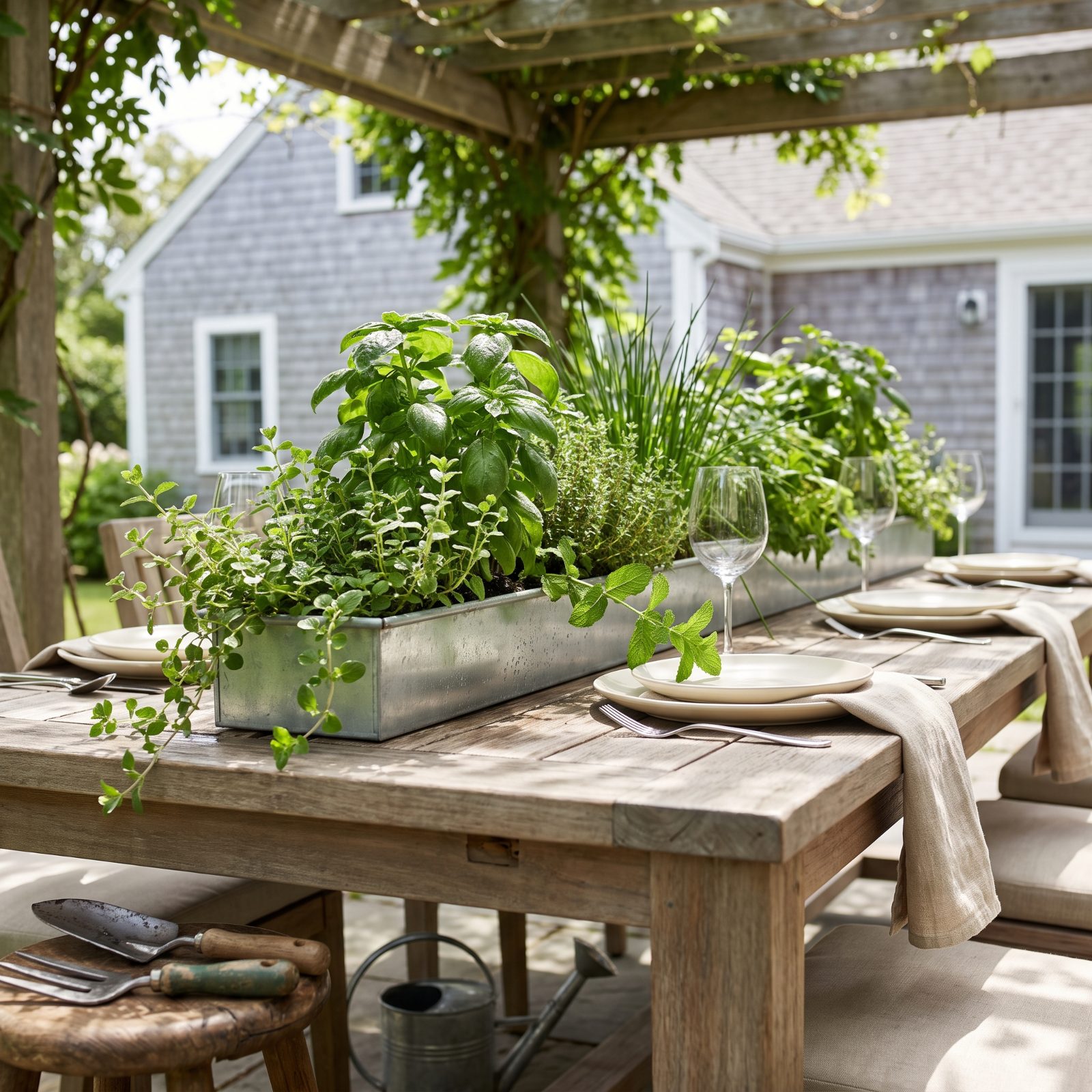An Herb Trough Running Down the Dining Table